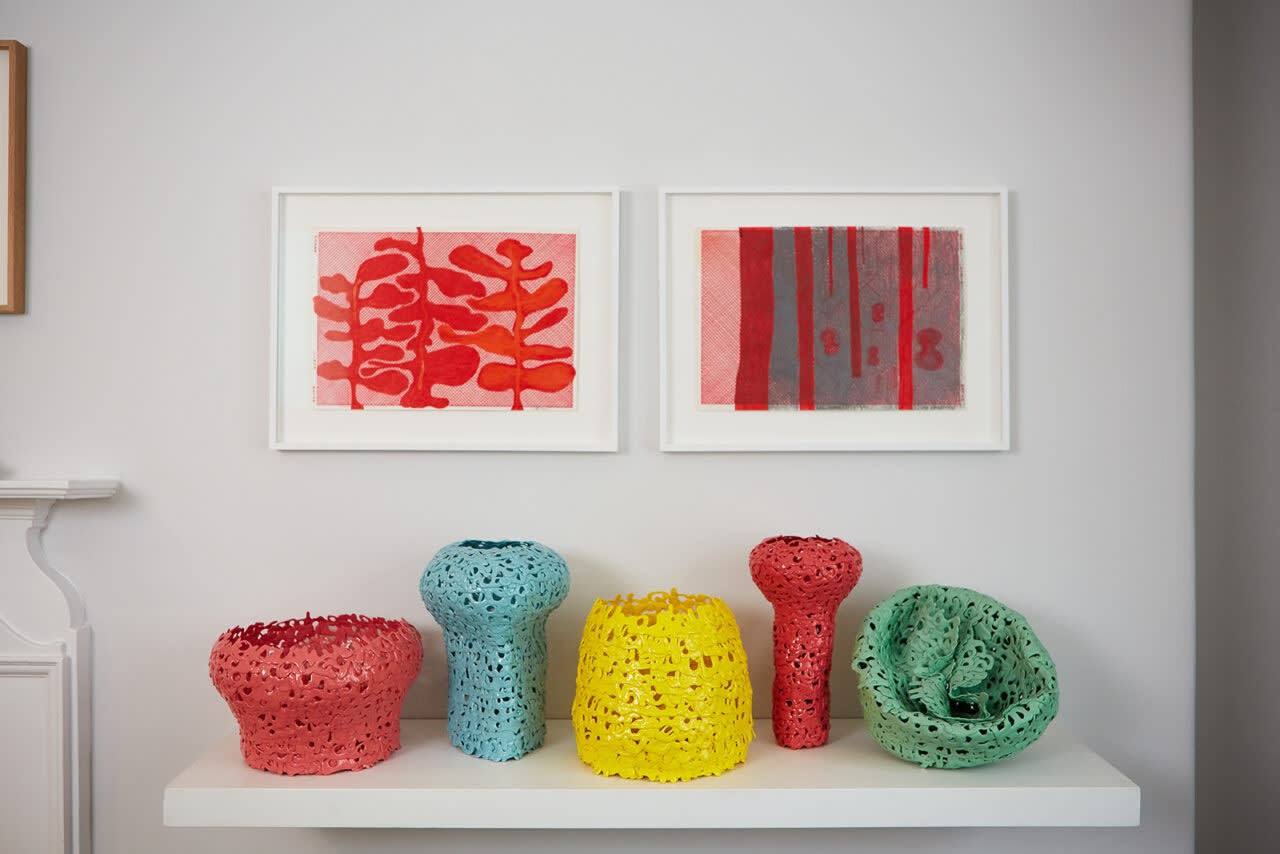 Various ceramic works by Mimi Joung from her In Watermelon Sugar series