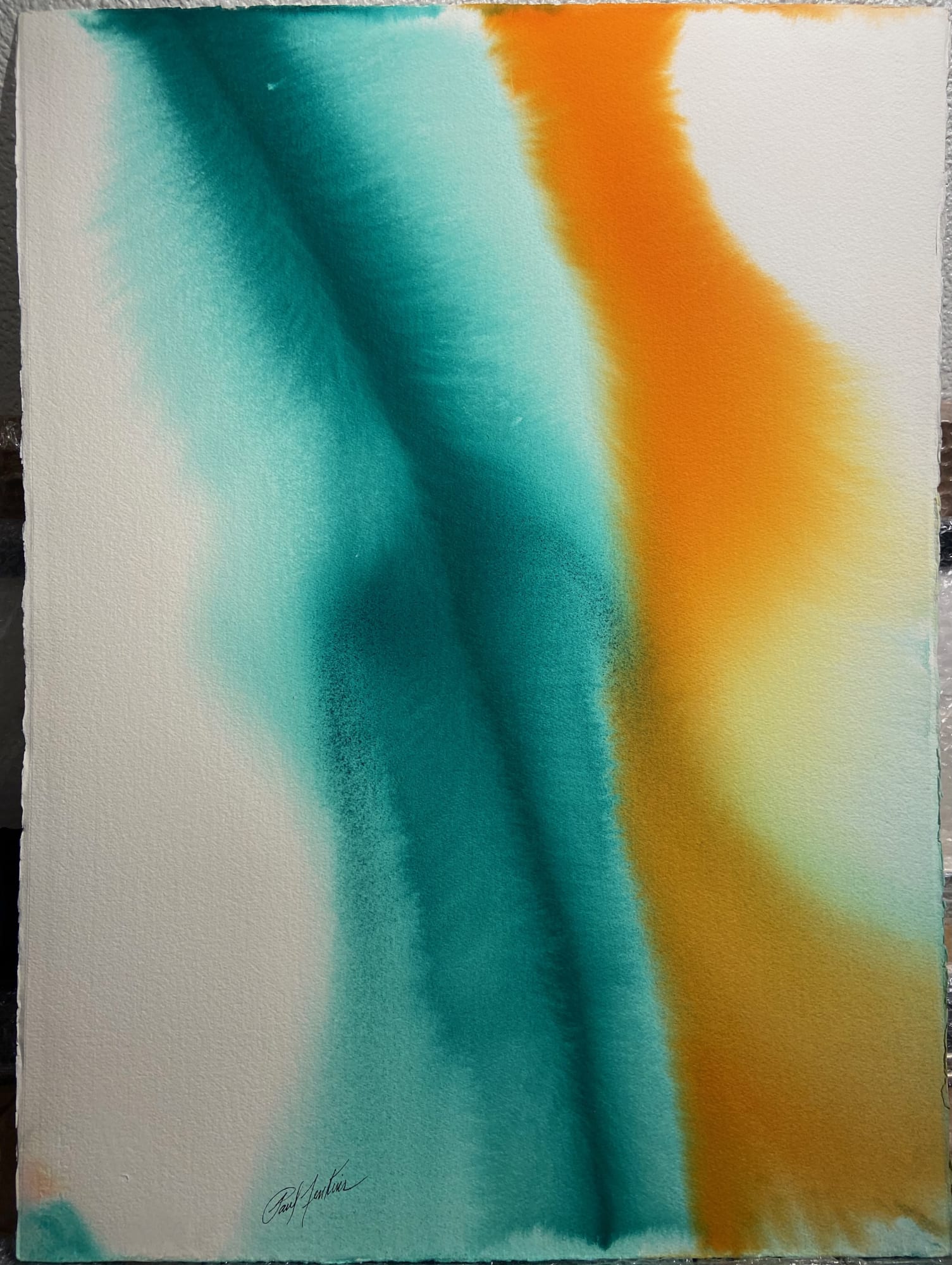 PAUL JENKINS (1923 - 2012) Phenomena Snug Jade 1978 Watercolor on paper 76 x 57 cm Signed lower center Dated and titled on the back