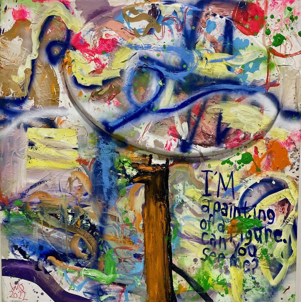 Im a figurative painting 2022-24 Oil, acrylic, oil crayon, pastel, charcoal, pencil mixed media on Canvas 127 x 127 cm Signed dated lower left