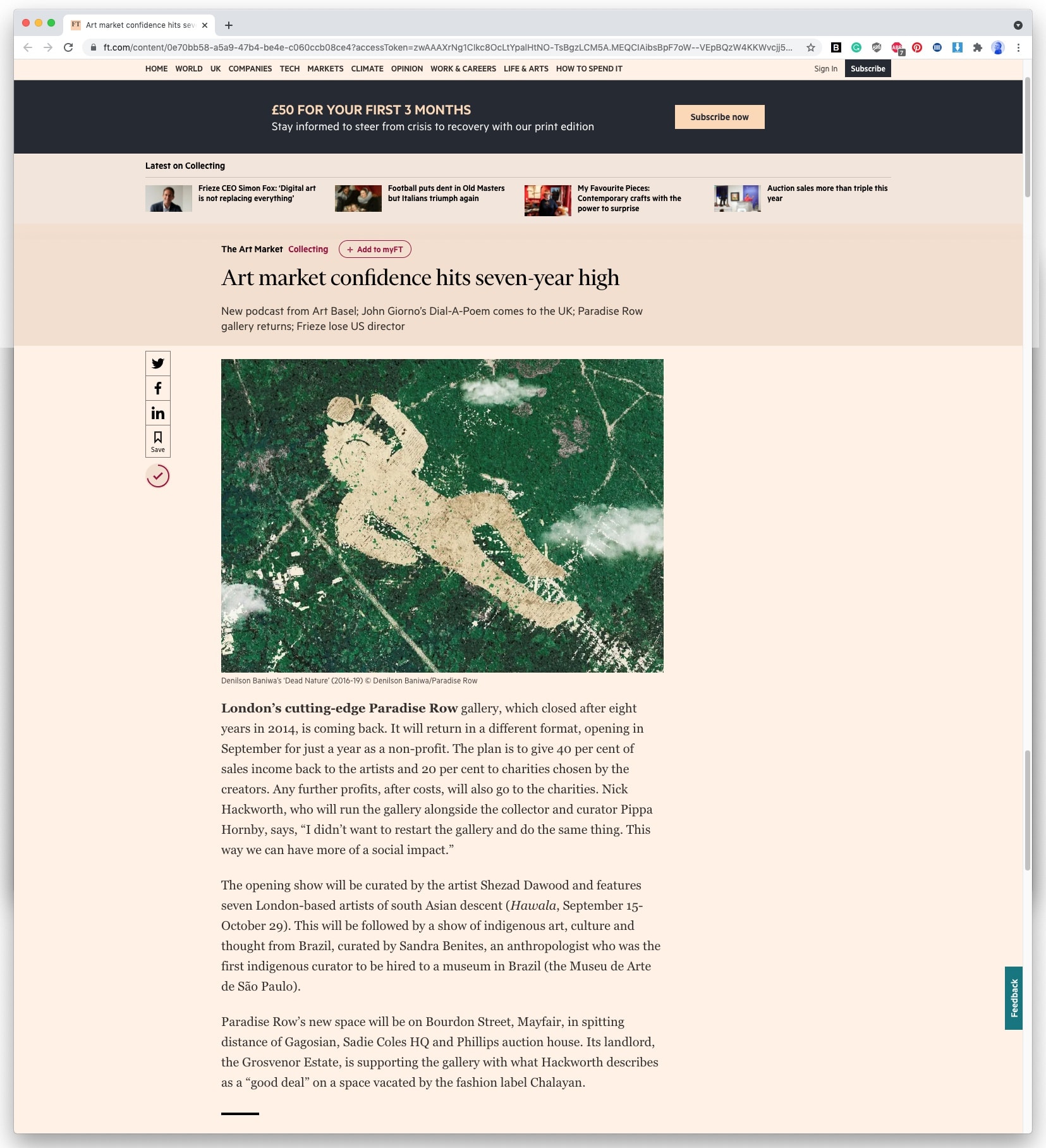 Financial Times Paradise Row returns Melanie Gerlis 22 July 2021