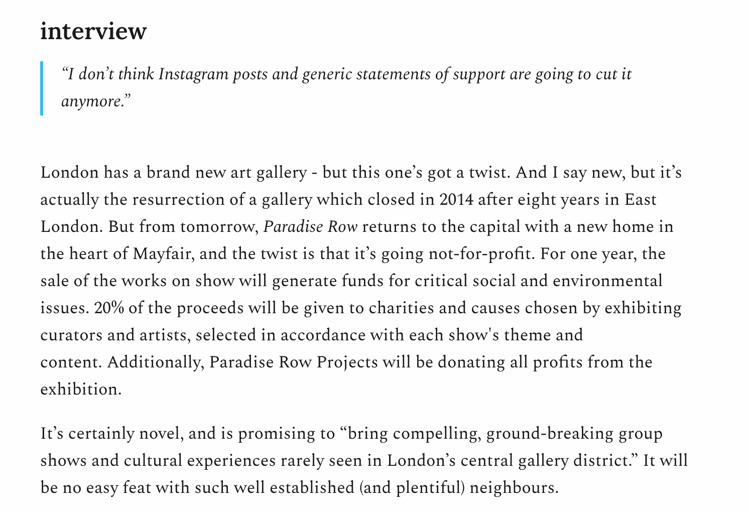 Maxwell Museums London's newest gallery. Not-for-profit Paradise Row opens in Mayfair 15 September 2021