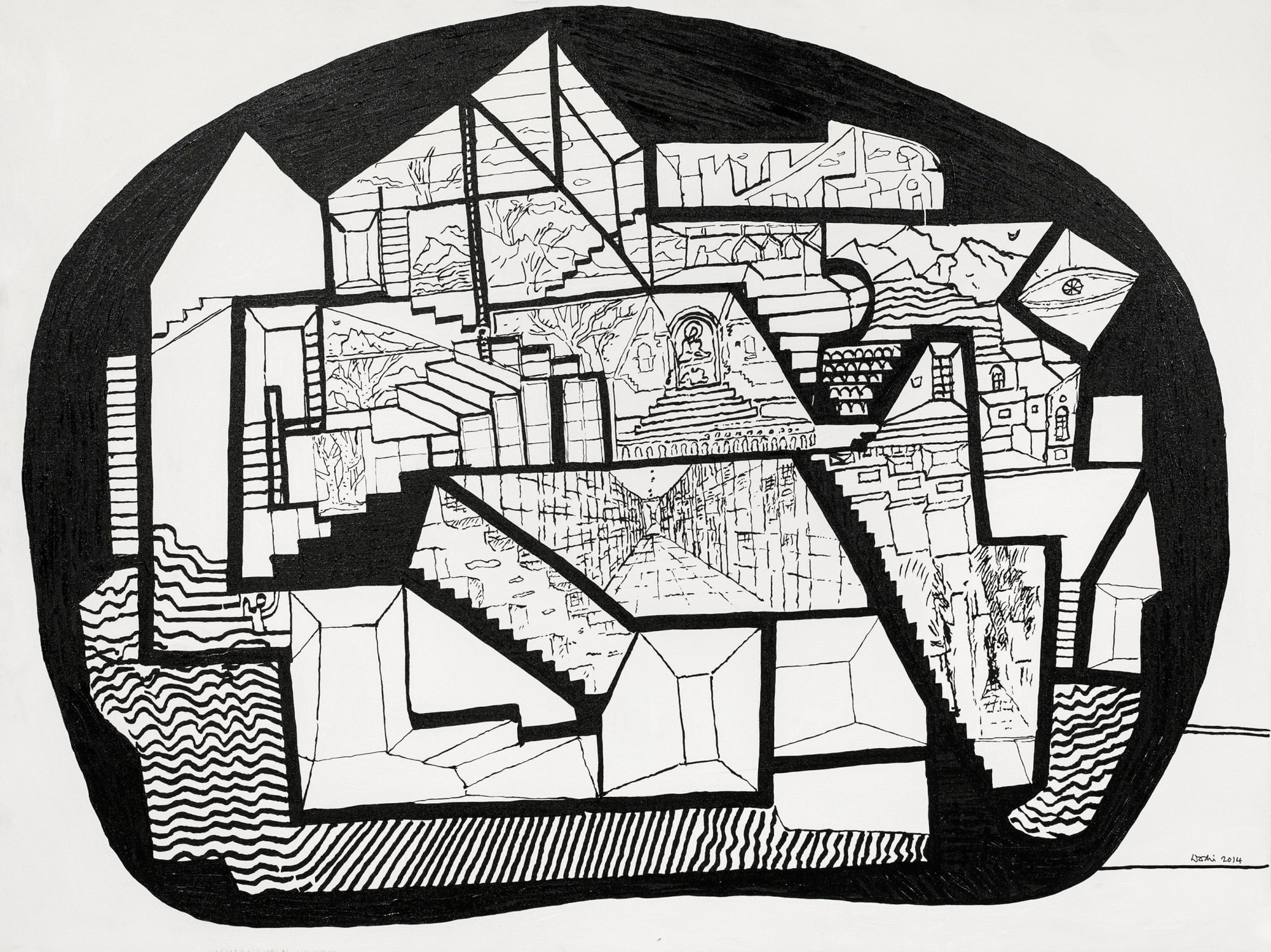 Balkrishna Doshi Untitled Mixed media on canvas 54 x 72 in | 137.25 x 183 cm 2014