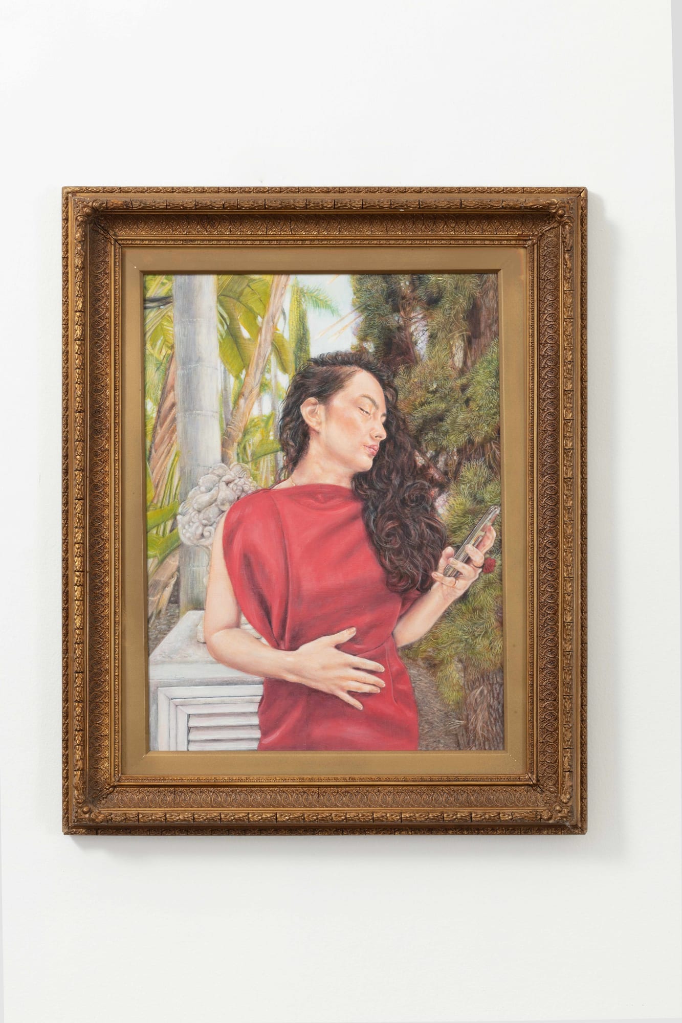 Faiza Butt Layla on WhatsApp, 2024 Oil glazes on board mounted in antique frame