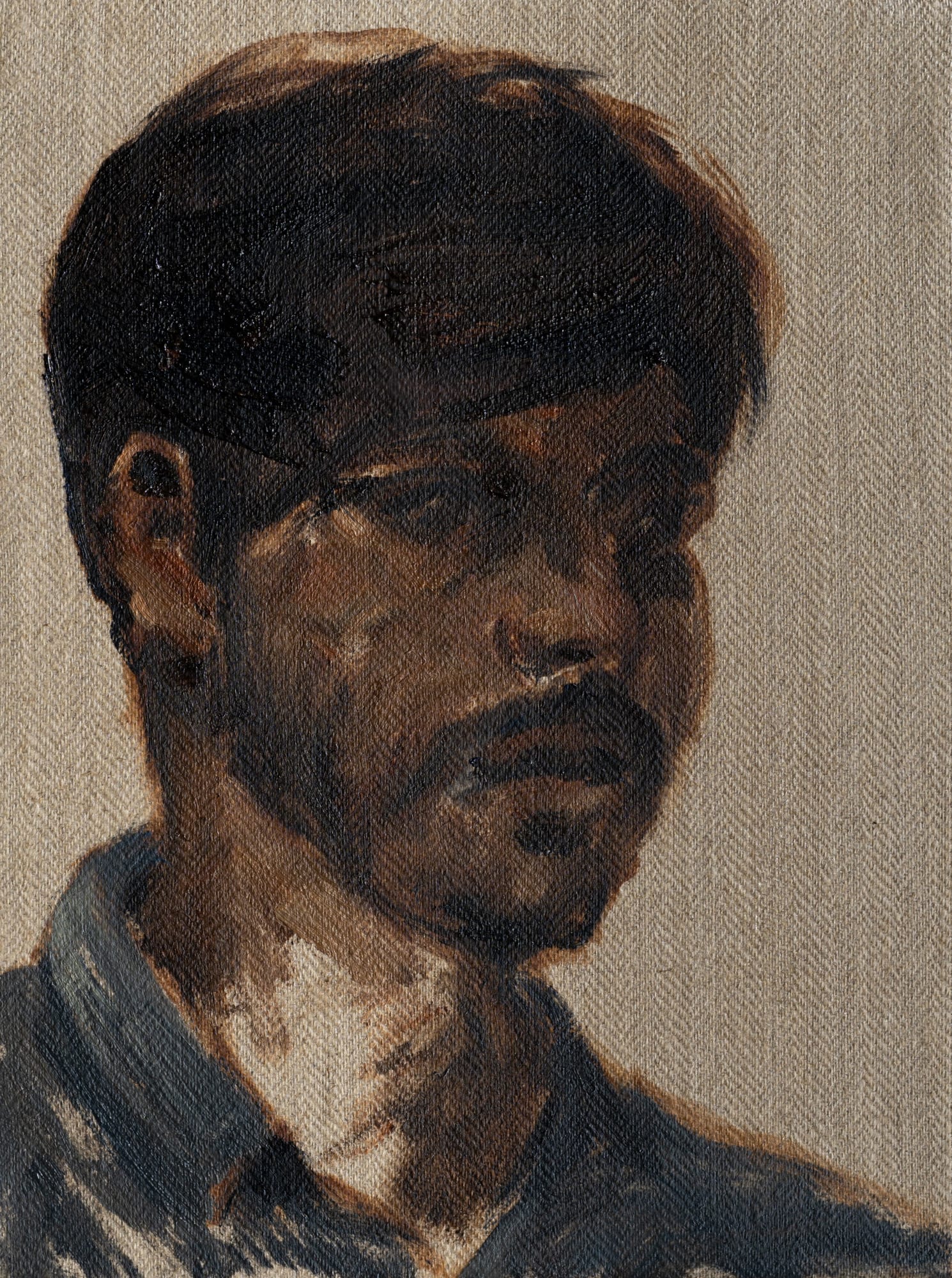 Zaam Arif Study, 2024 Oil on Herringbone linen 11 x 14 in