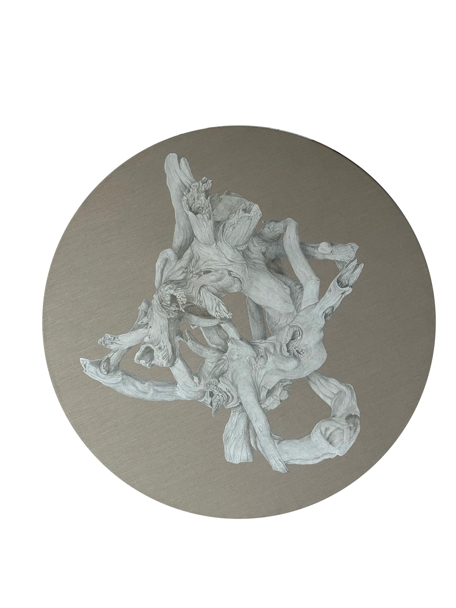 Praneet Soi “Is there at the core of any narrative a mystery that cannot be elucidated", 2024 Silverpoint and acrylic on linen 40 in diameter