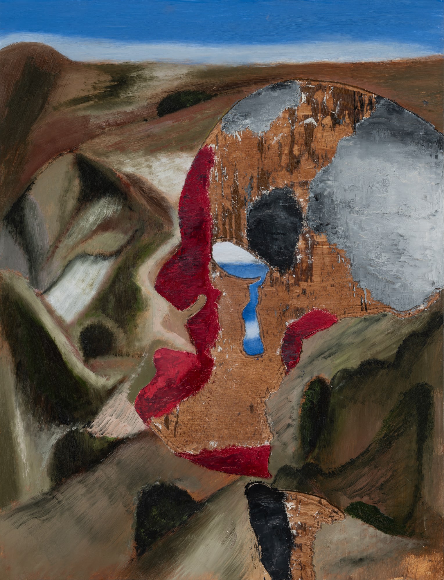 Atul Dodiya Tilted Head Oil and laminate on marine ply