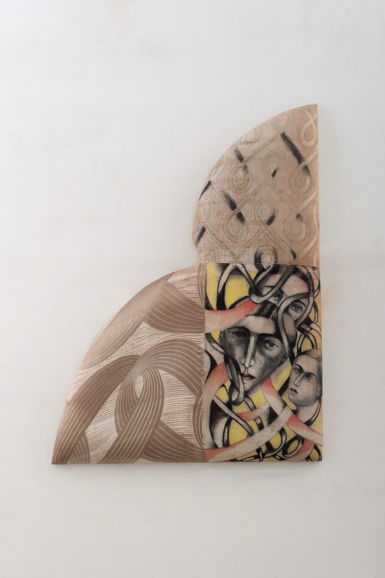 Anju Dodiya The Wave of Knots Charcoal and watercolour on fabric combine stretched on padded board