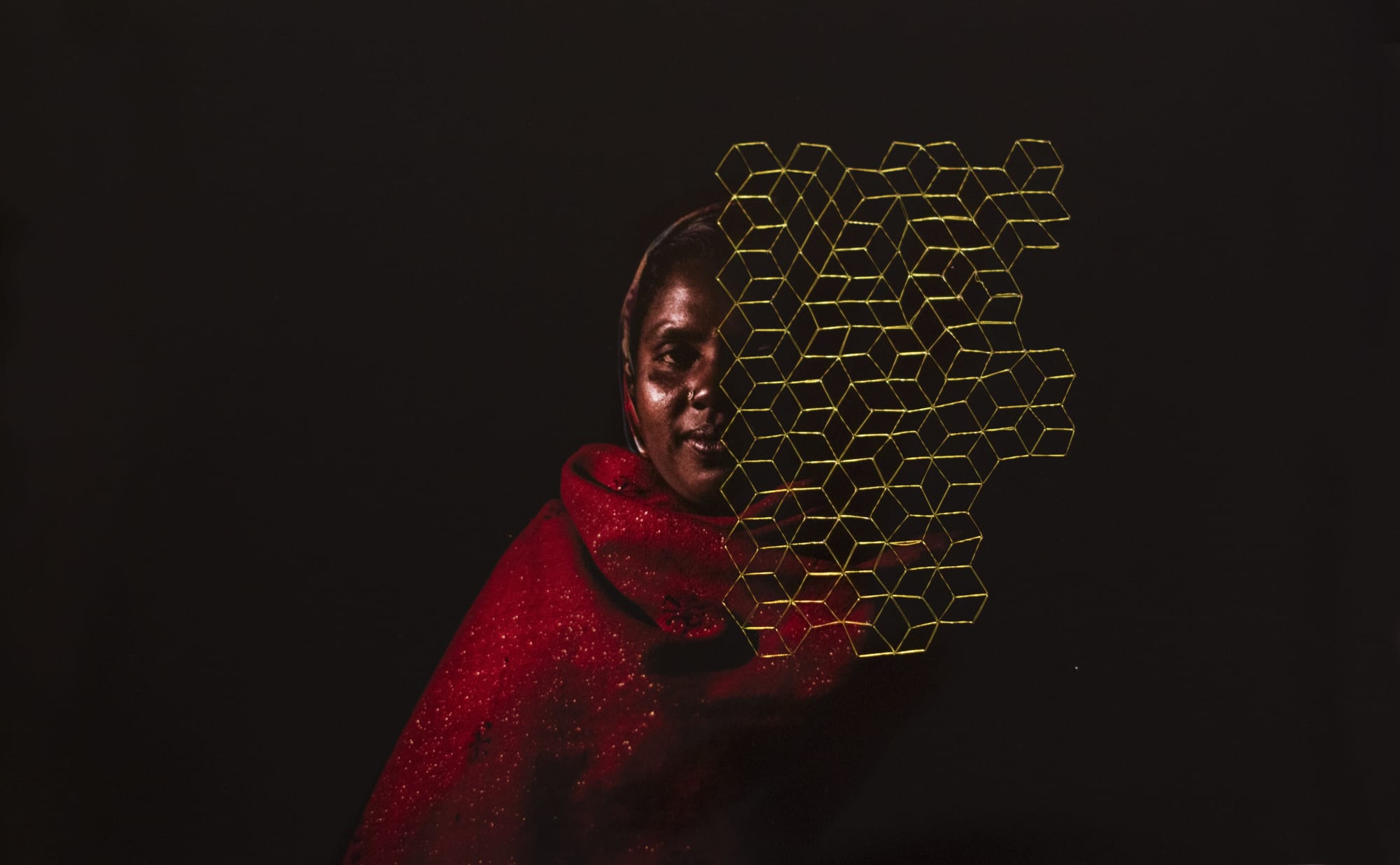 Ashfika Rehman Behula these days Print of archival paper & golden silk thread 12 x 18 in Edition 2 of 3