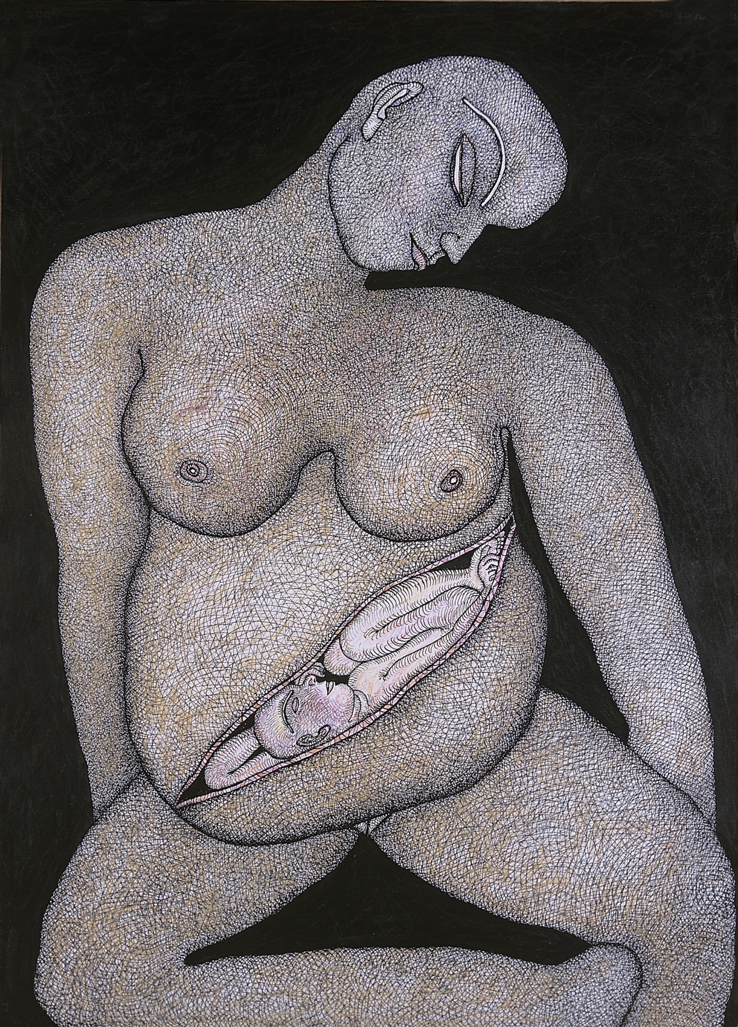 Jogen Chowdhury Untitled, 2007 Pen and ink with pastel on paper 27.5 x 20 in