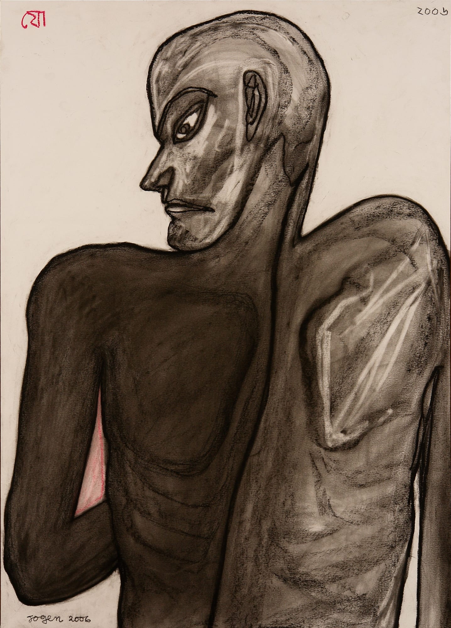 Jogen Chowdhury Dark man from back, 2006 Dry pastel colour on paper 27.5 x 19.5 in