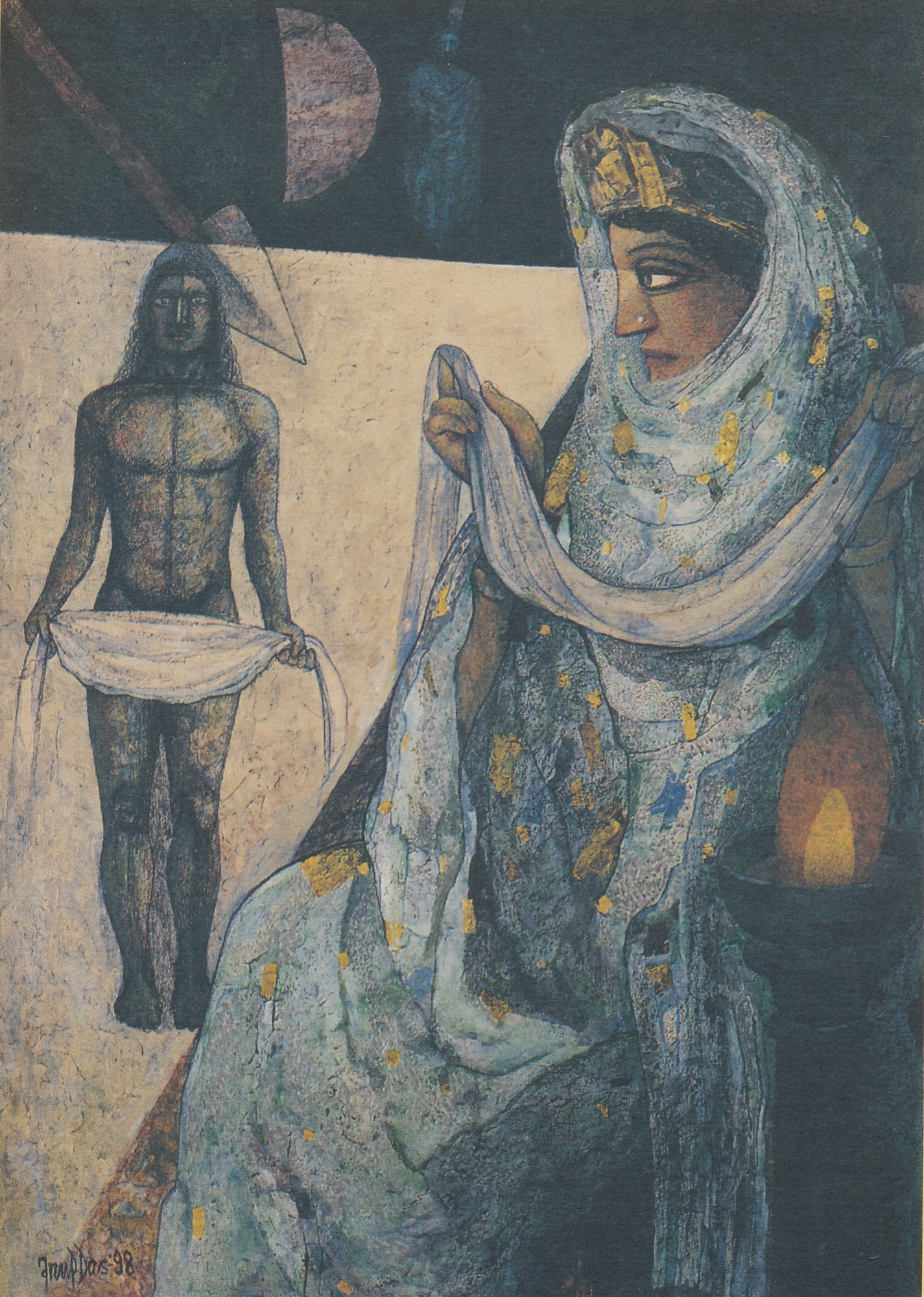 Arup Das Gandhari blesses Duryodhan Mixed media 39 x 29 in