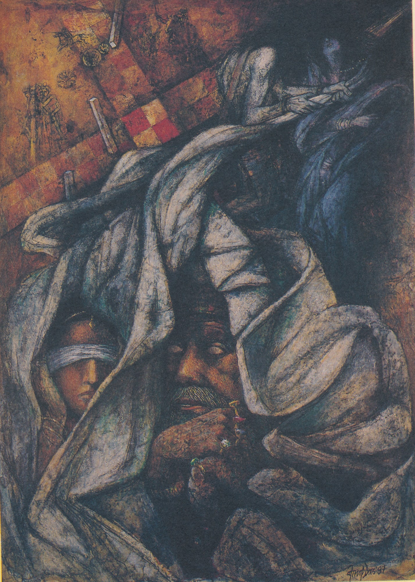 Arup Das Draupadi being dragged Mixed media 39 x 29 in