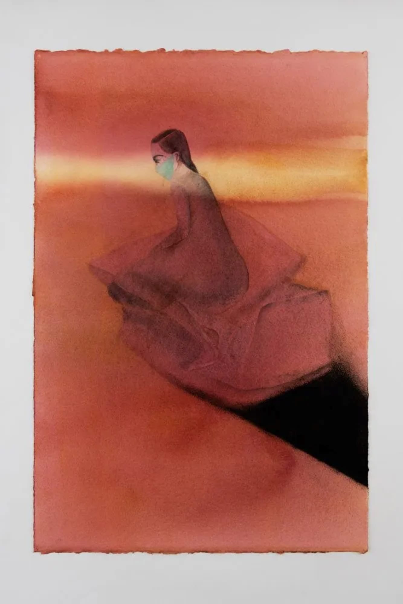 Anju Dodiya Masking Sunset, 2020 Watercolour, charcoal and soft pastel on paper 22 x 15 in
