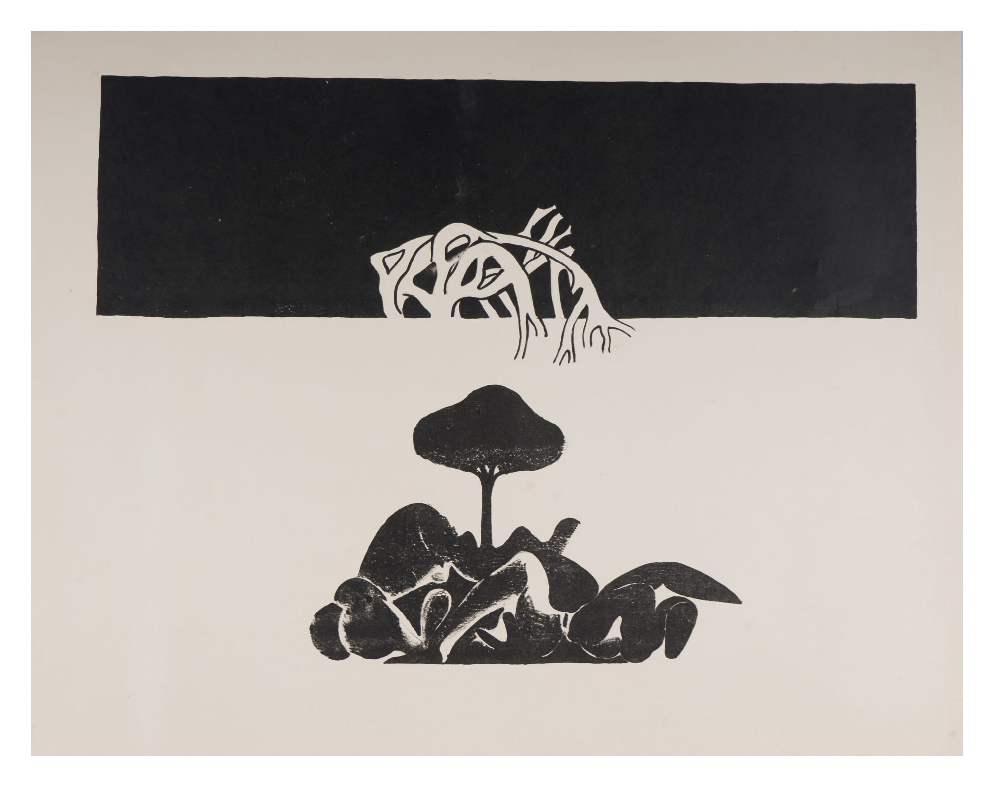Gulammohammed SheikhTree with Figures, 1968 Lithograph
