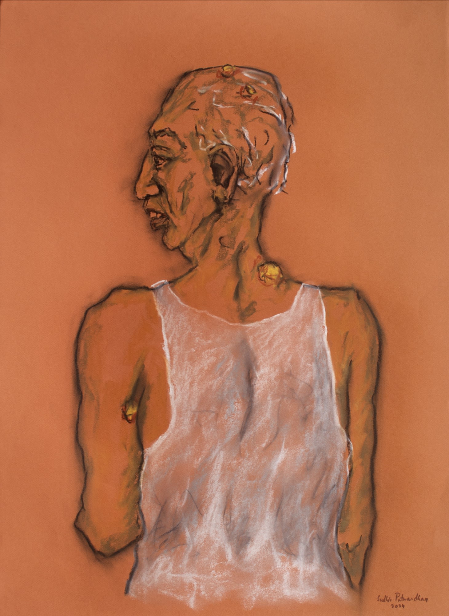 Eruptions Coloured charcoal on tinted paper 2024