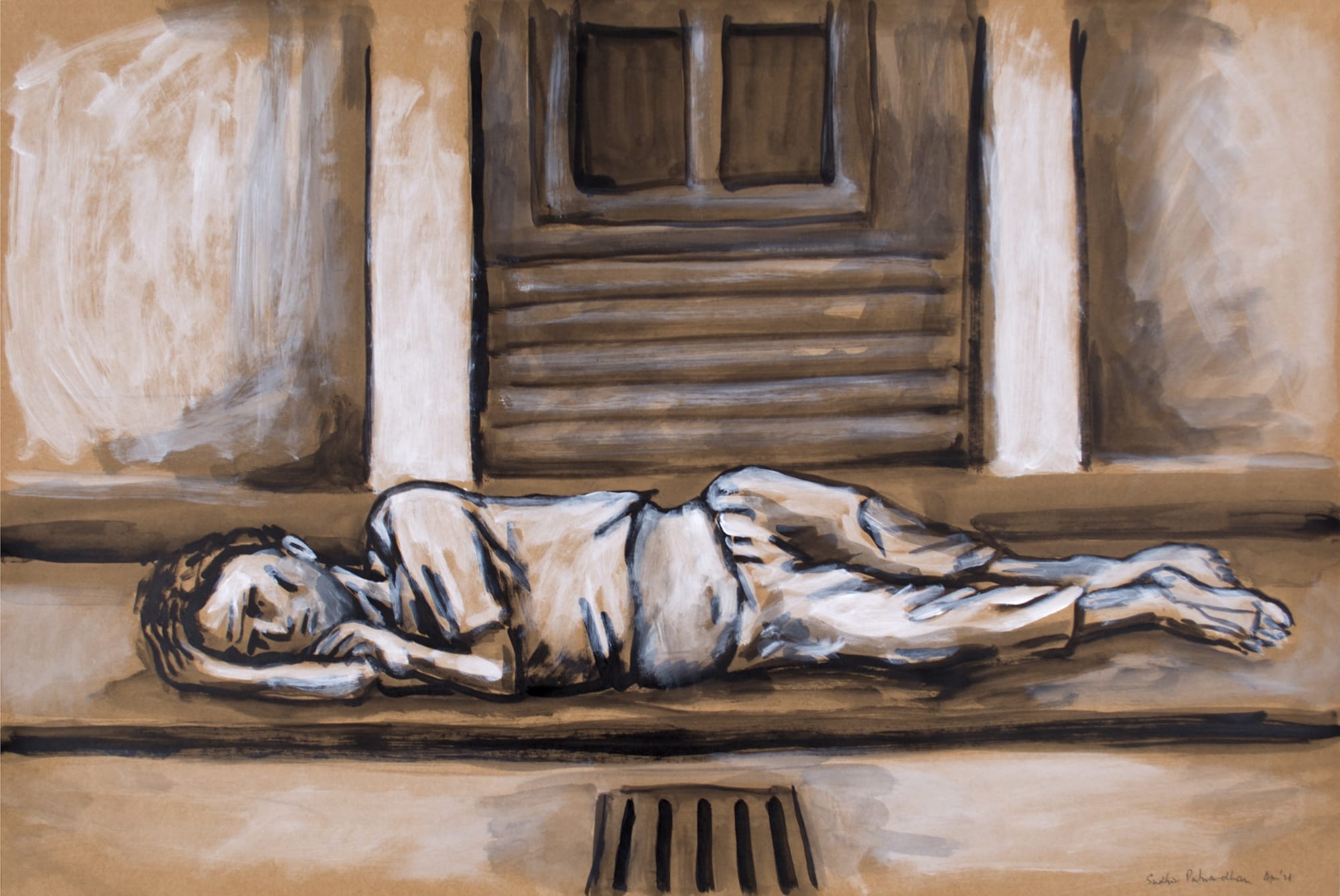 Homeless Acrylic on tinted paper 2021