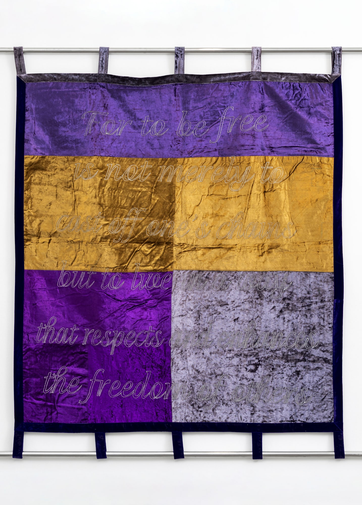 Anita Dube After Nelson Mandela Velvet, cloth, thread, embroidery, wood