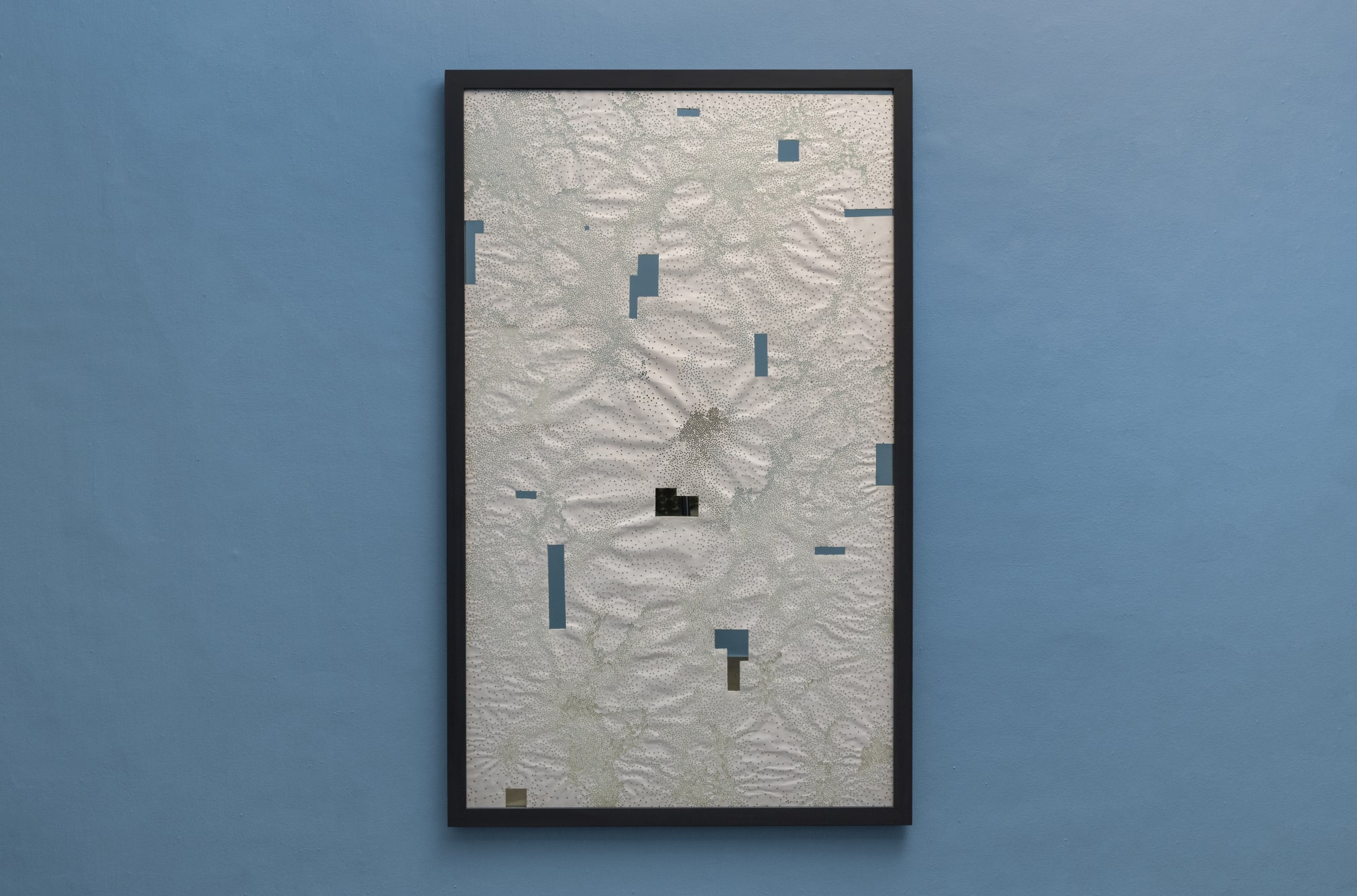 Sachin George Sebastian Impossible Size of Nothingness I, 2015 Burnt paper, mirror, steel frame