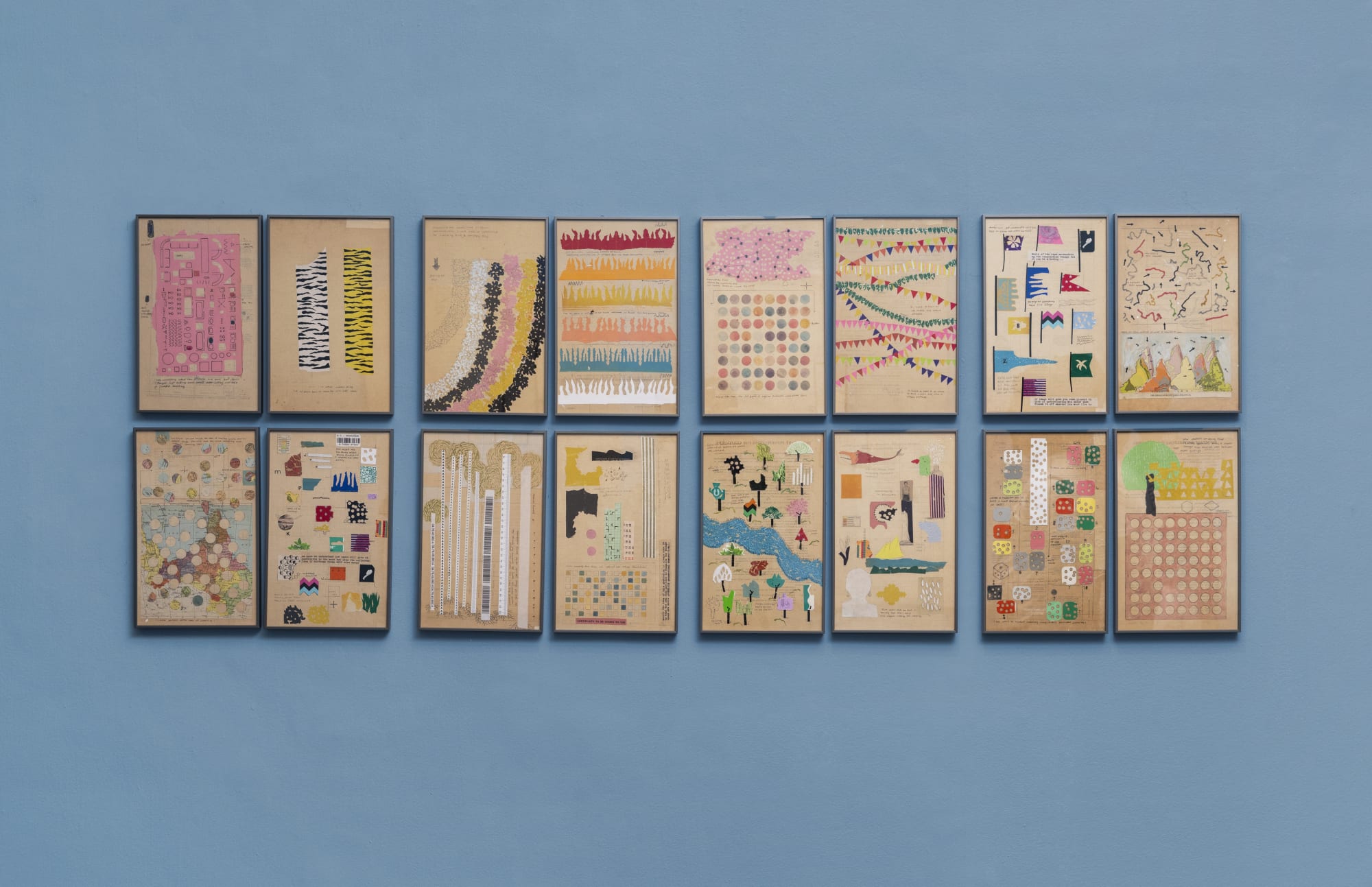 Shailesh B.R. Riverbank, 2025 Gift wrap, stickers, package box, collage on archival board