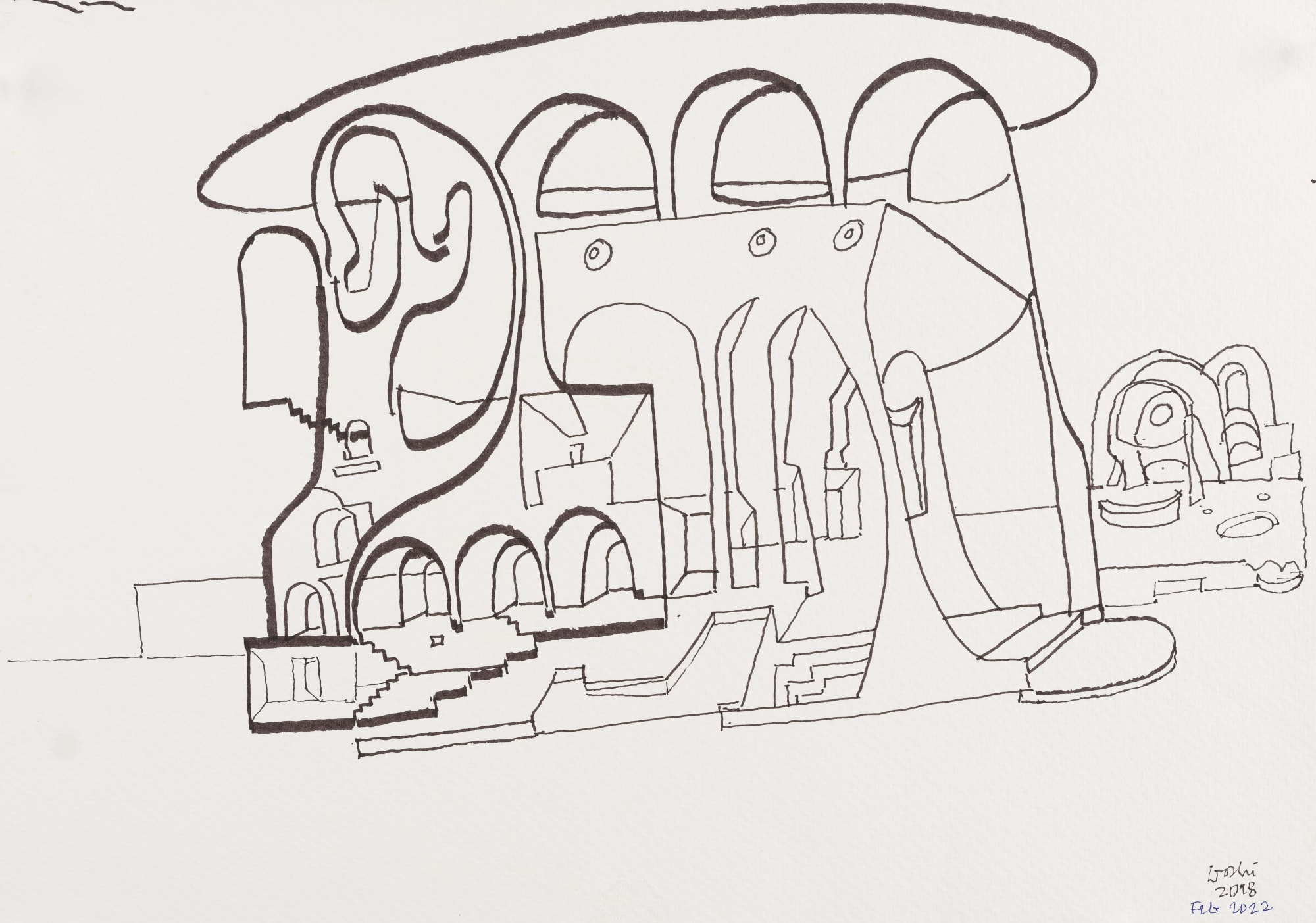 Balkrishna Doshi Untitled, 2018 - 2022 Pen & ink on paper