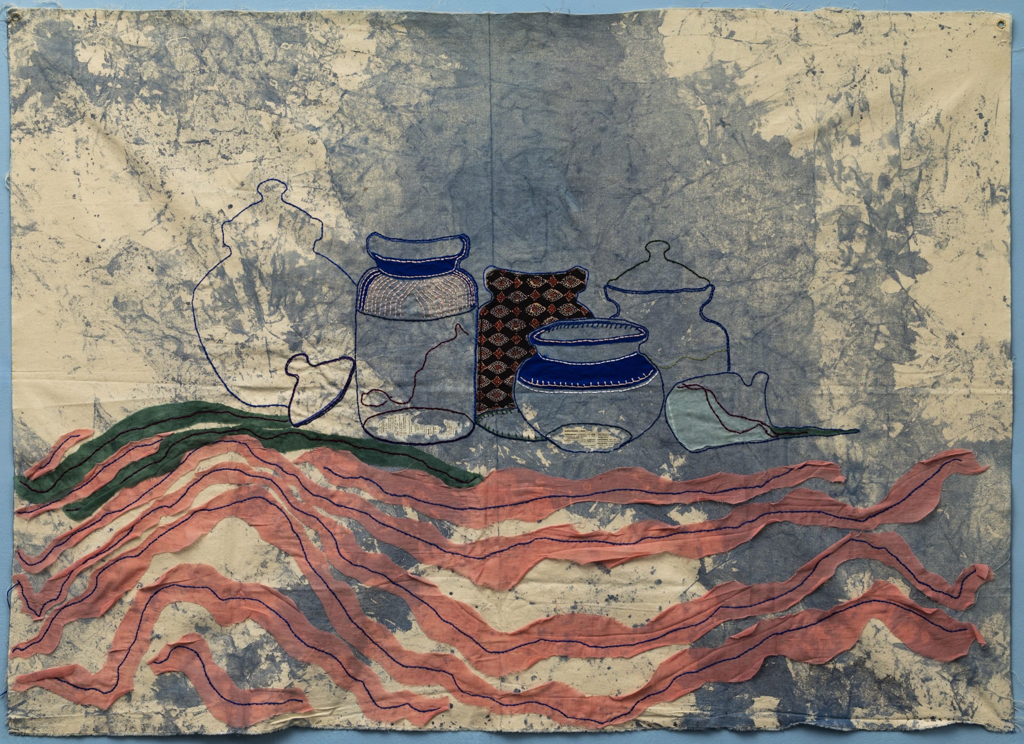 Meenakshi Nihalani Achar Barni Migration, 2023 Cotton textile, indigo and terra dyed tones, handwork embroidery and block print