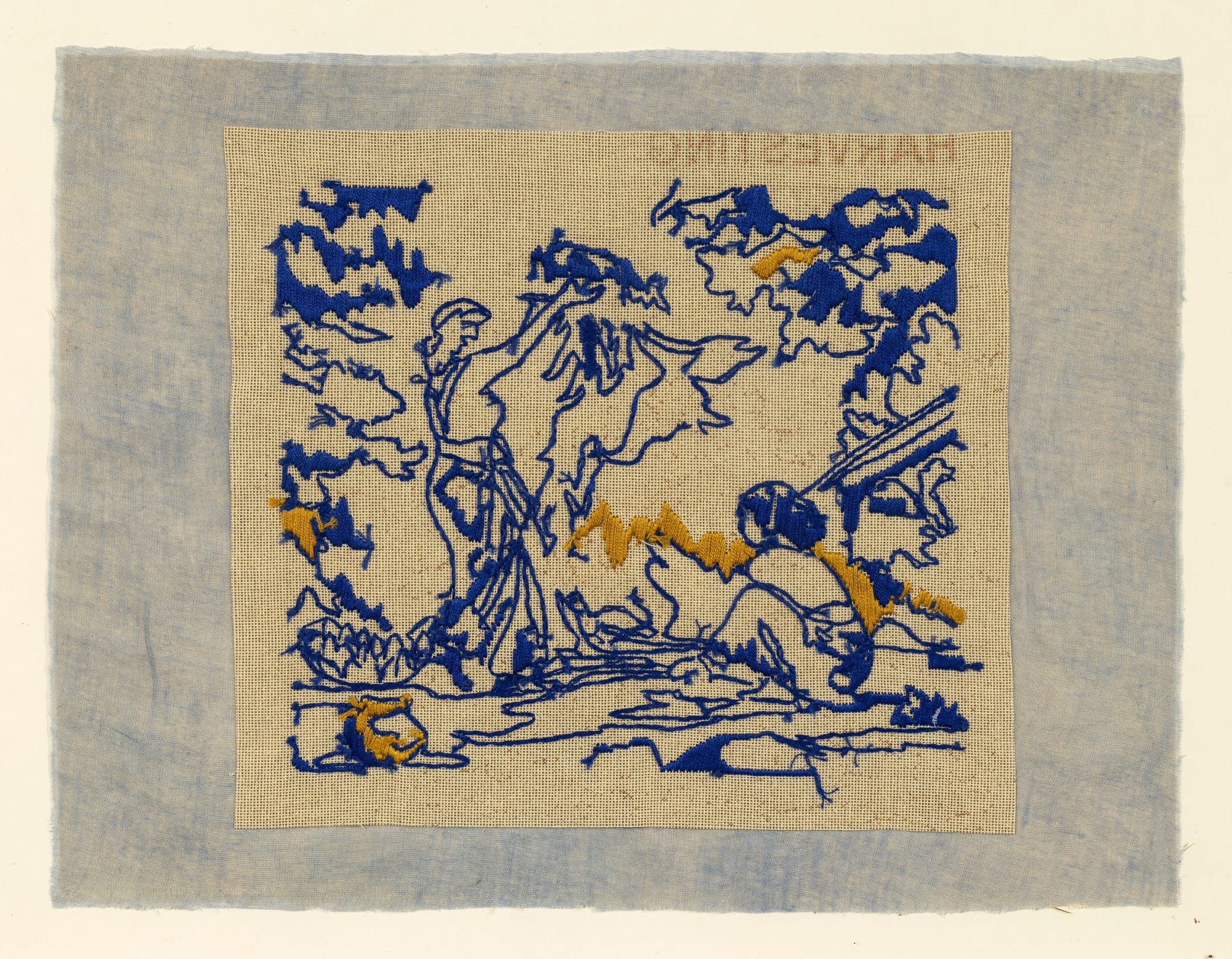 Meenakshi Nihalani Childhood Evening, 2023 Muslin, cotton textile, natural indigo dye, cotton thread handwork and Indian ink