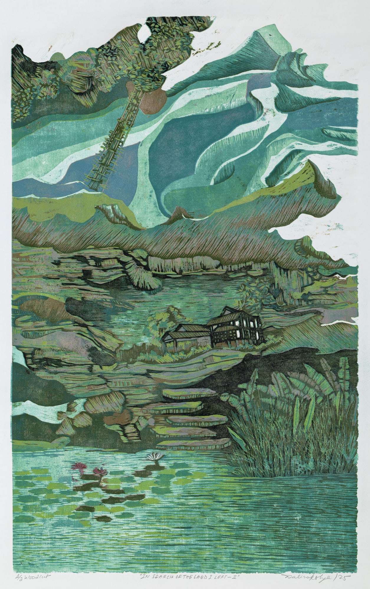 Nalinakshya Talukdar In Search of Land – I (Left – II), 2025 Woodcut