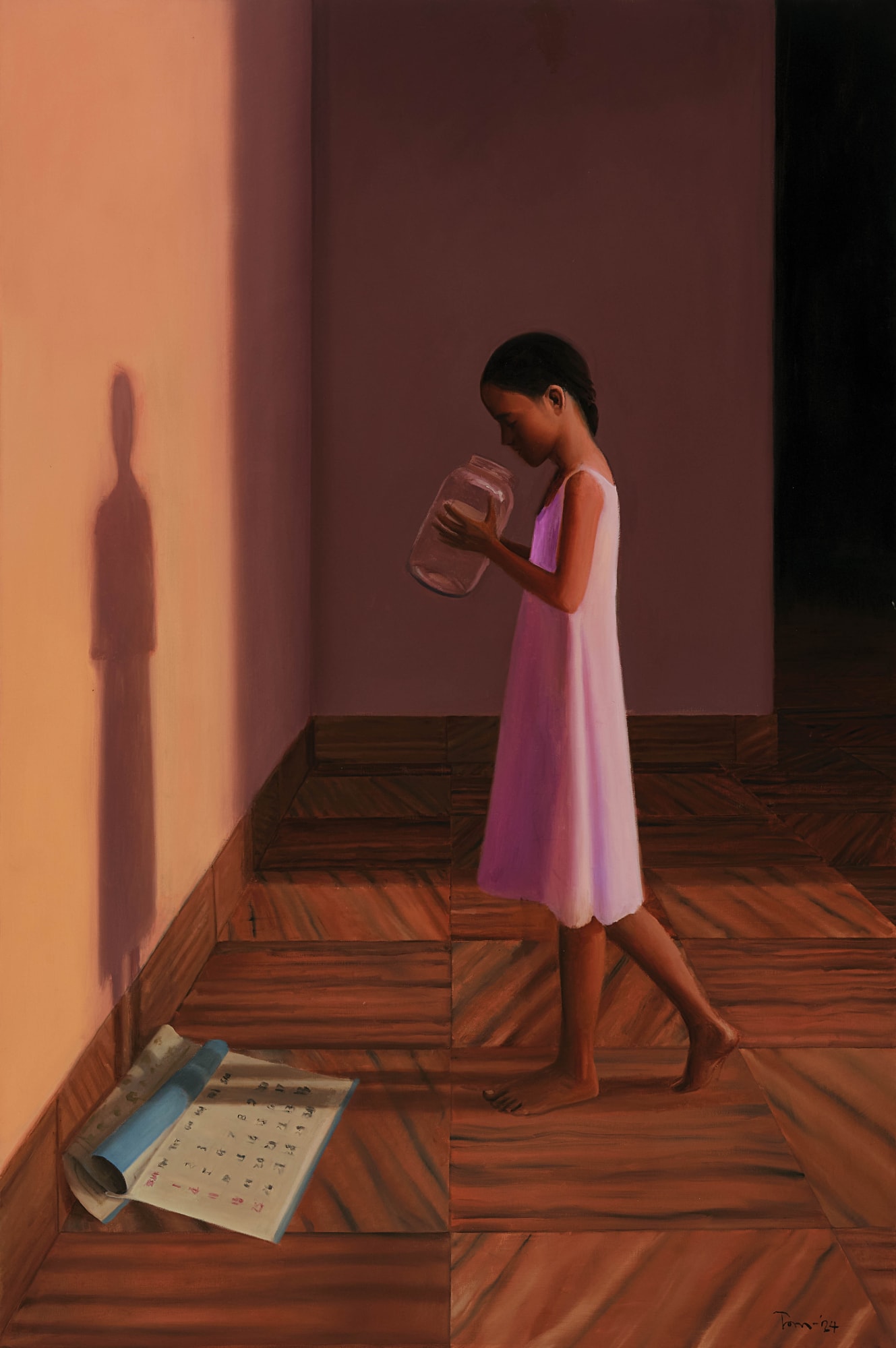 Tom Vattakuzhy Young Girl with a Jar, 2024 Oil on canvas 72 x 48 in