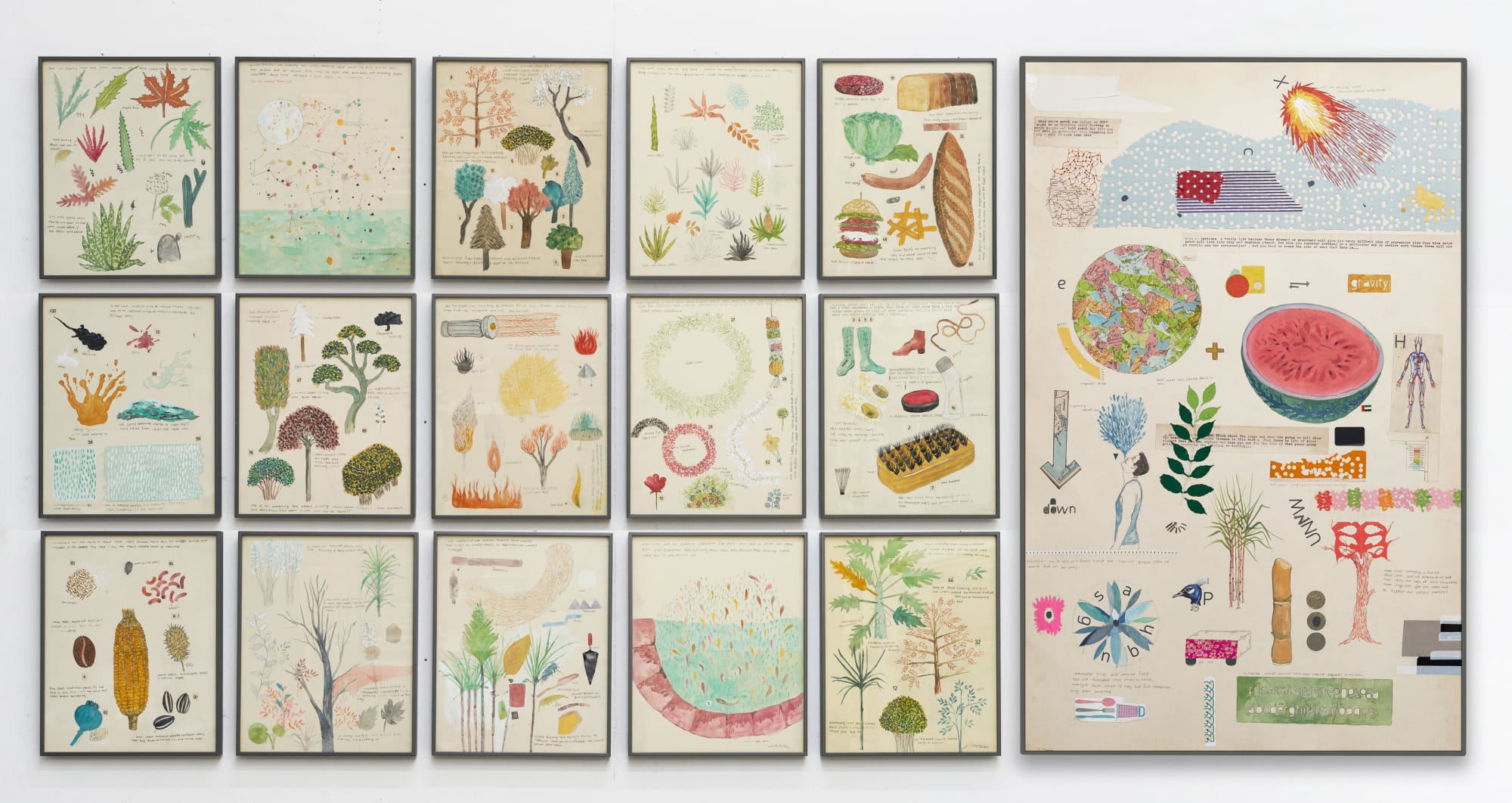 Shailesh B.R. World and Watermelon, 2023-2024 Poster color, watercolor, ink, gift wrap college on silkscreen paper 36.25 x 74.8 in