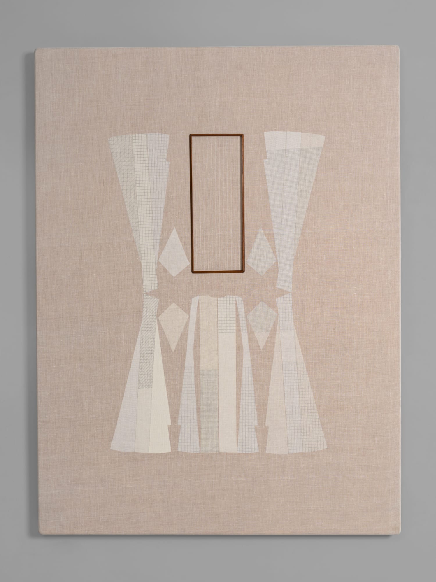 Astha Butail Unborn Series III, 2014 - 2025 Hand-woven muslin, archival ink, MDF, teak wood 48 x 36 in