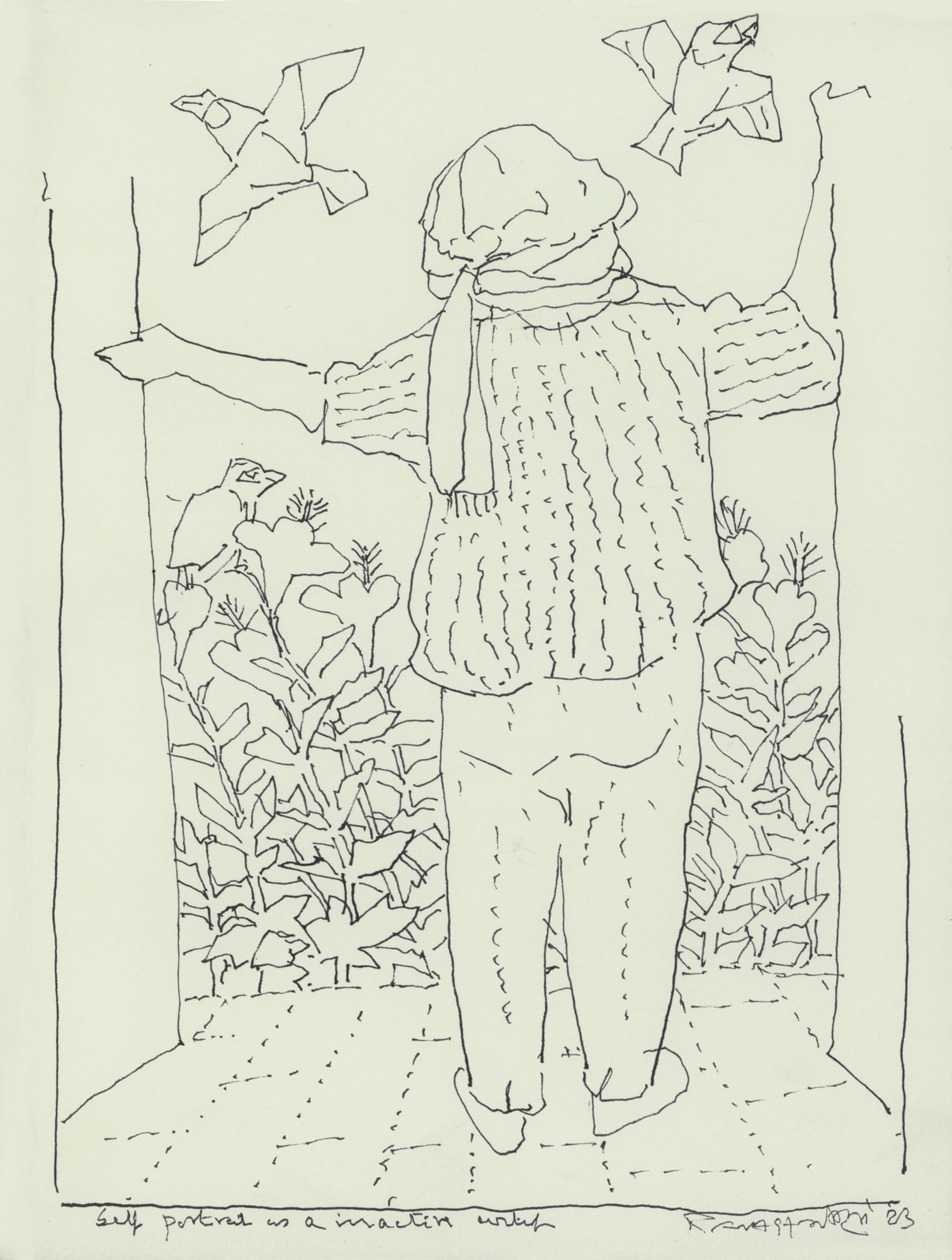 Self-portrait as an inactive artist Ink on paper 15 x 11 in 2023