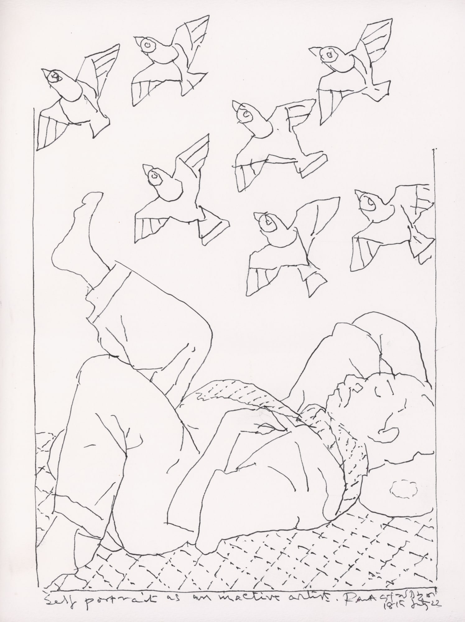 Self-portrait as an inactive artist Ink on paper 15 x 11 in 2023