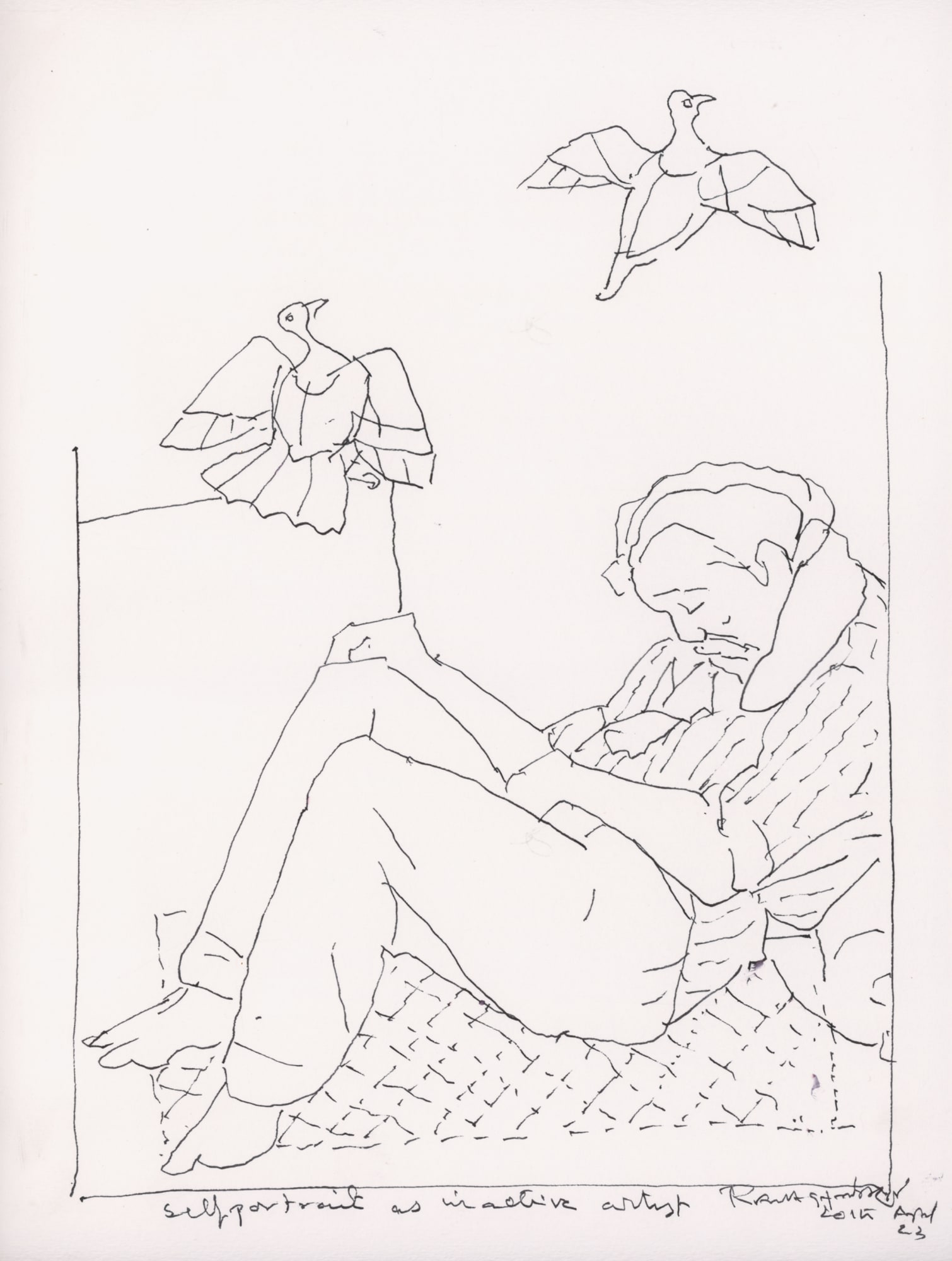 Self-portrait as an inactive artist Ink on paper 15 x 11 in 2023