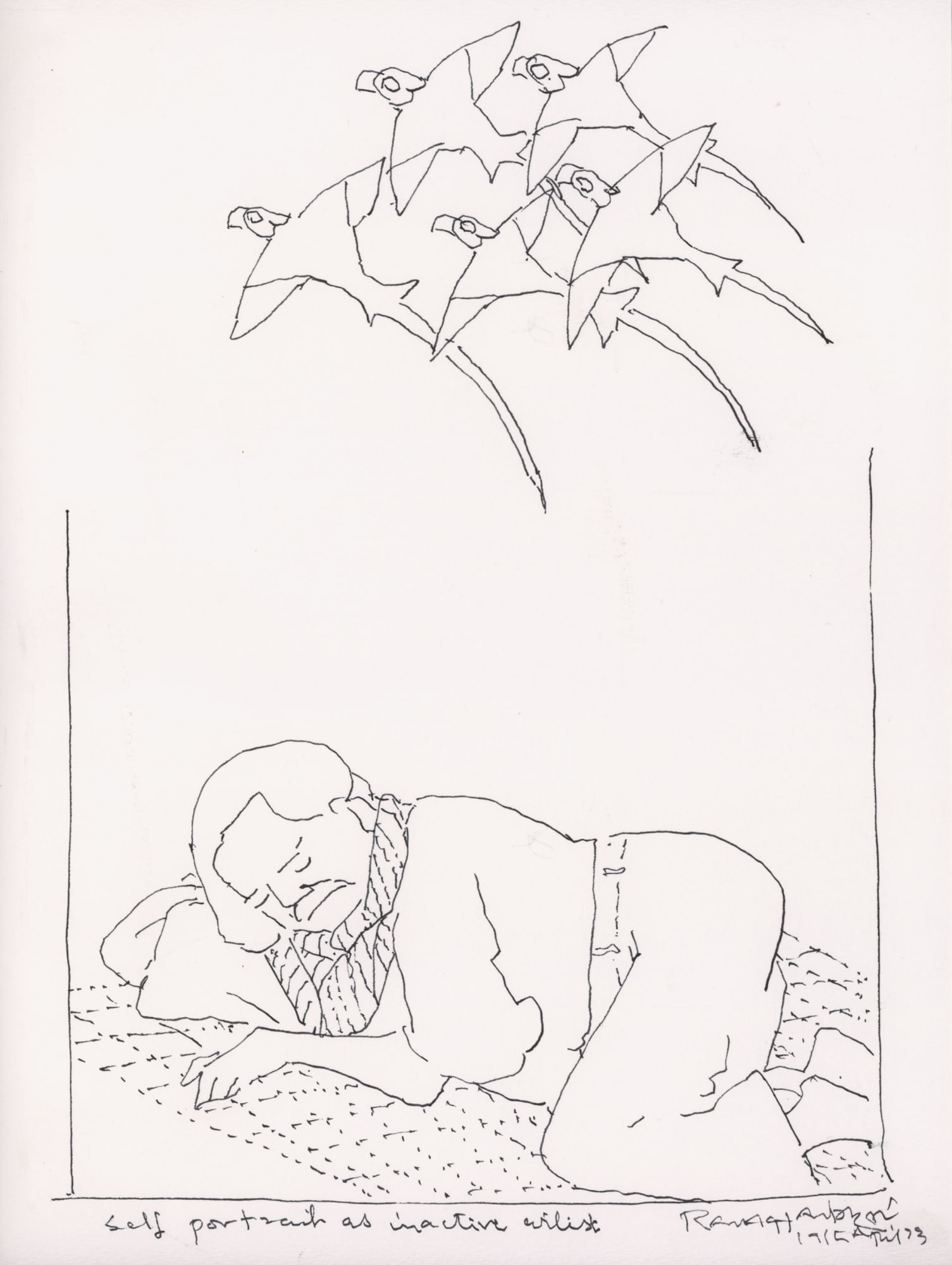 Self-portrait as an inactive artist Ink on paper 15 x 11 in 2023