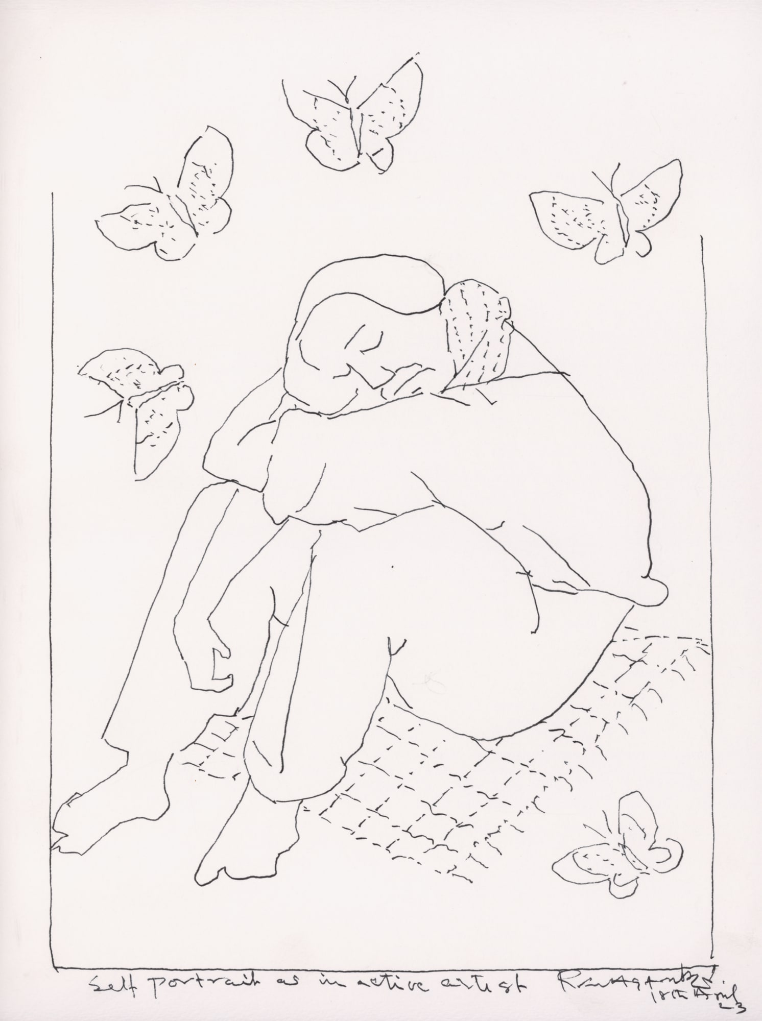 Self-portrait as an inactive artist Ink on paper 15 x 11 in 2023