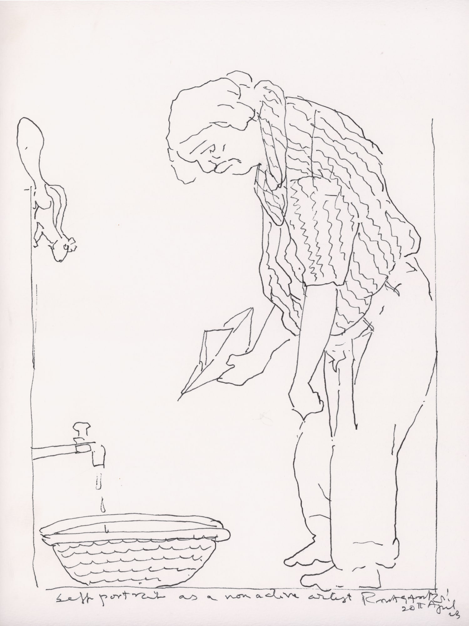 Self-portrait as an inactive artist Ink on paper 15 x 11 in 2023