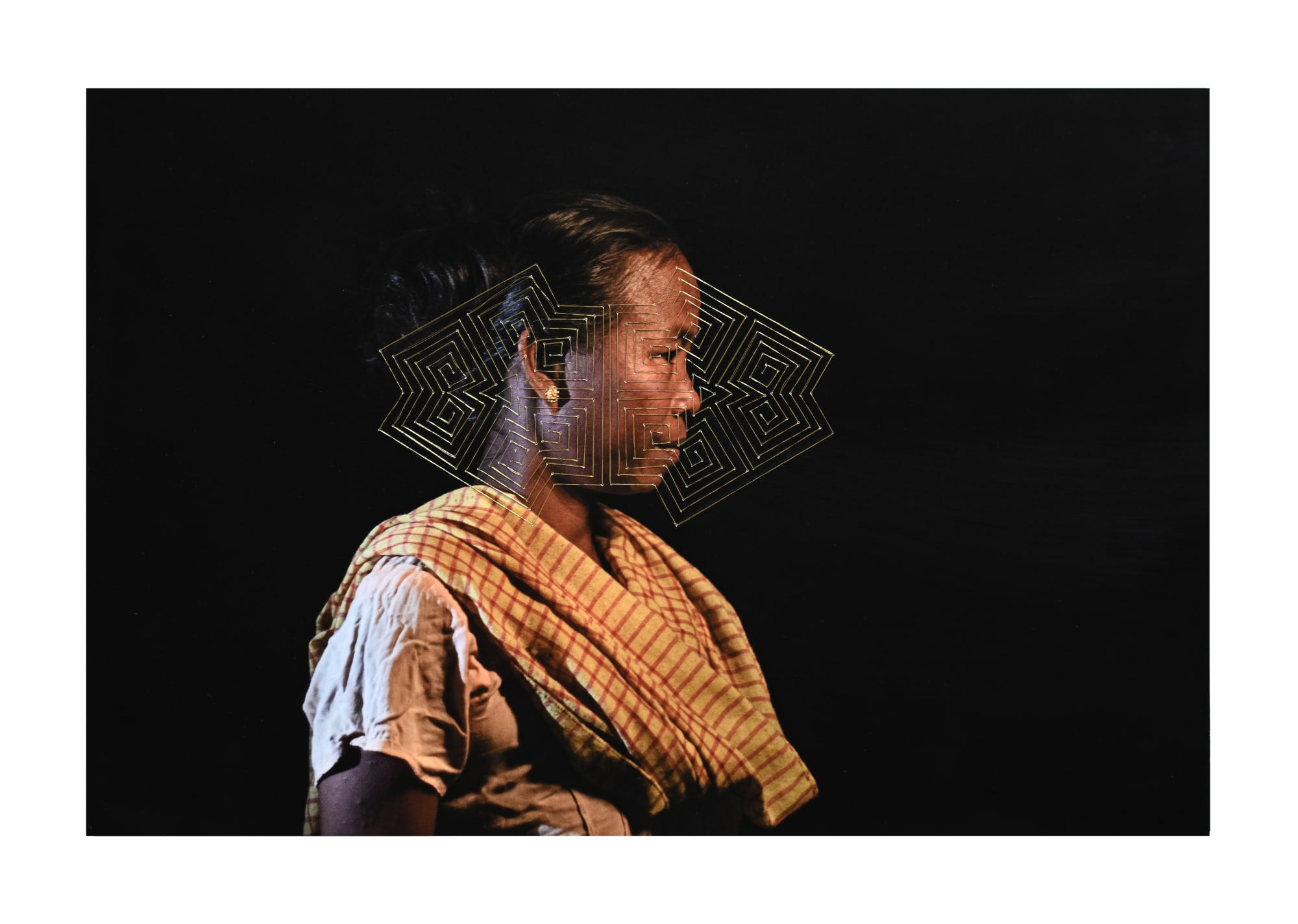 Behula these Days C-type print on archival paper and golden silk thread 2025