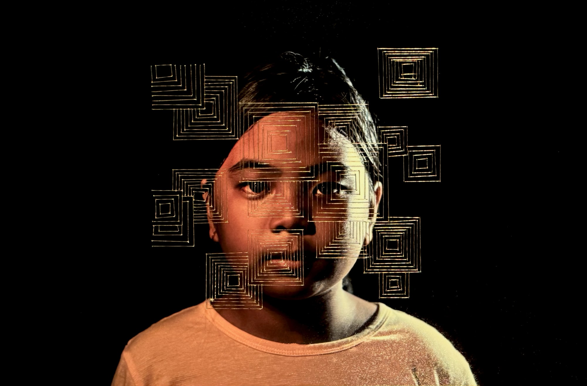 Behula these Days C-type print on archival paper and golden silk thread 2025