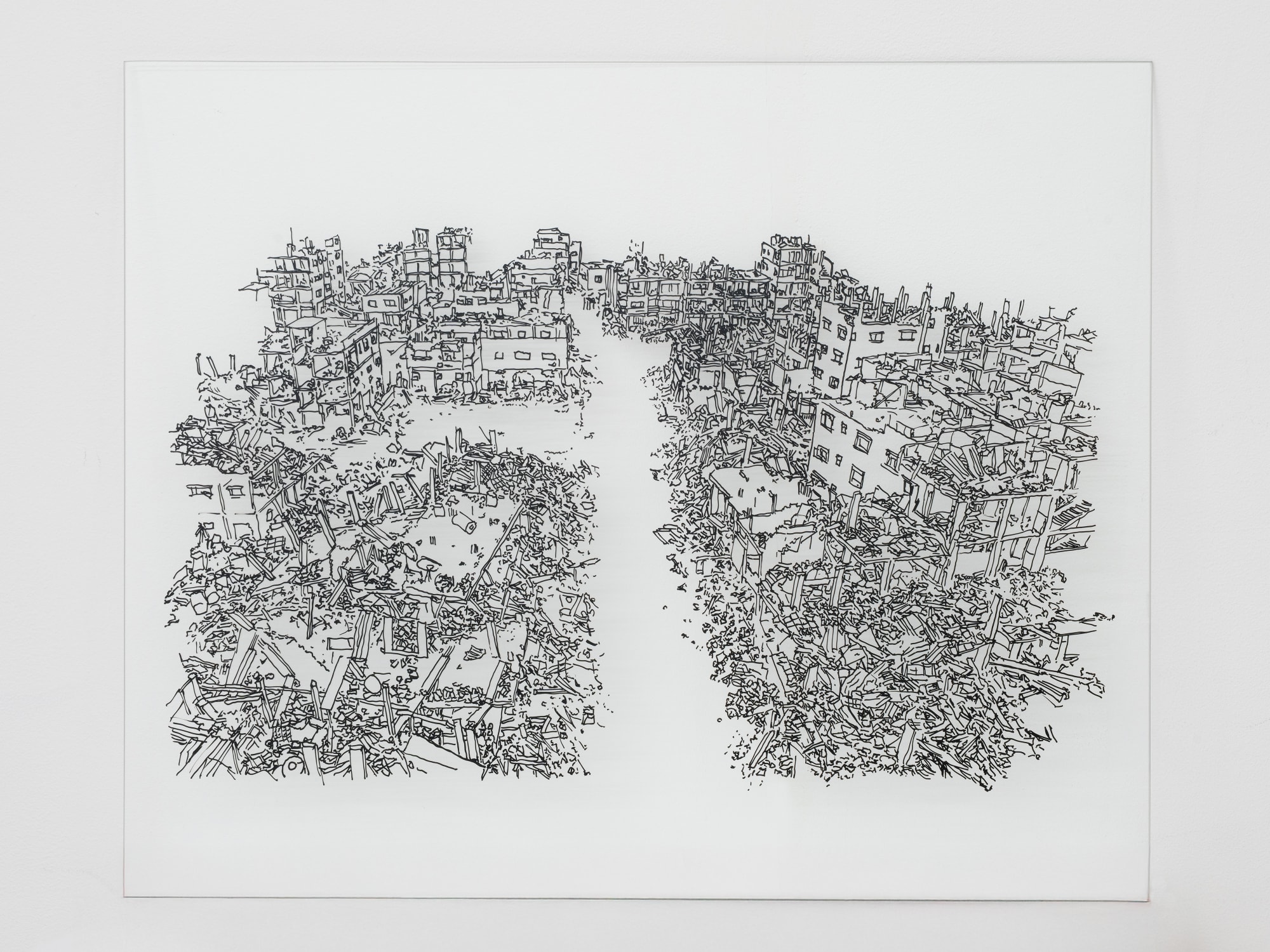 Metal Against Clouds (Metal Contra Nubes) #1, 2025, Permanent marker on glass, 40 x 50 cm.