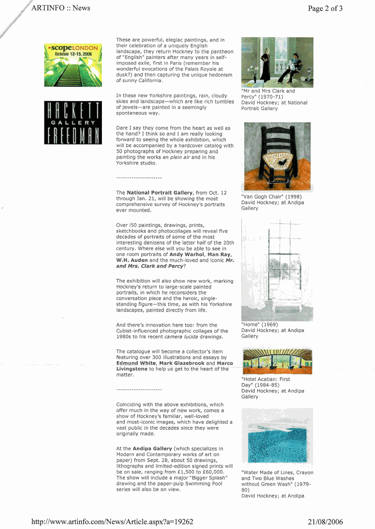 David Hockney Graphics exhibition press clipping