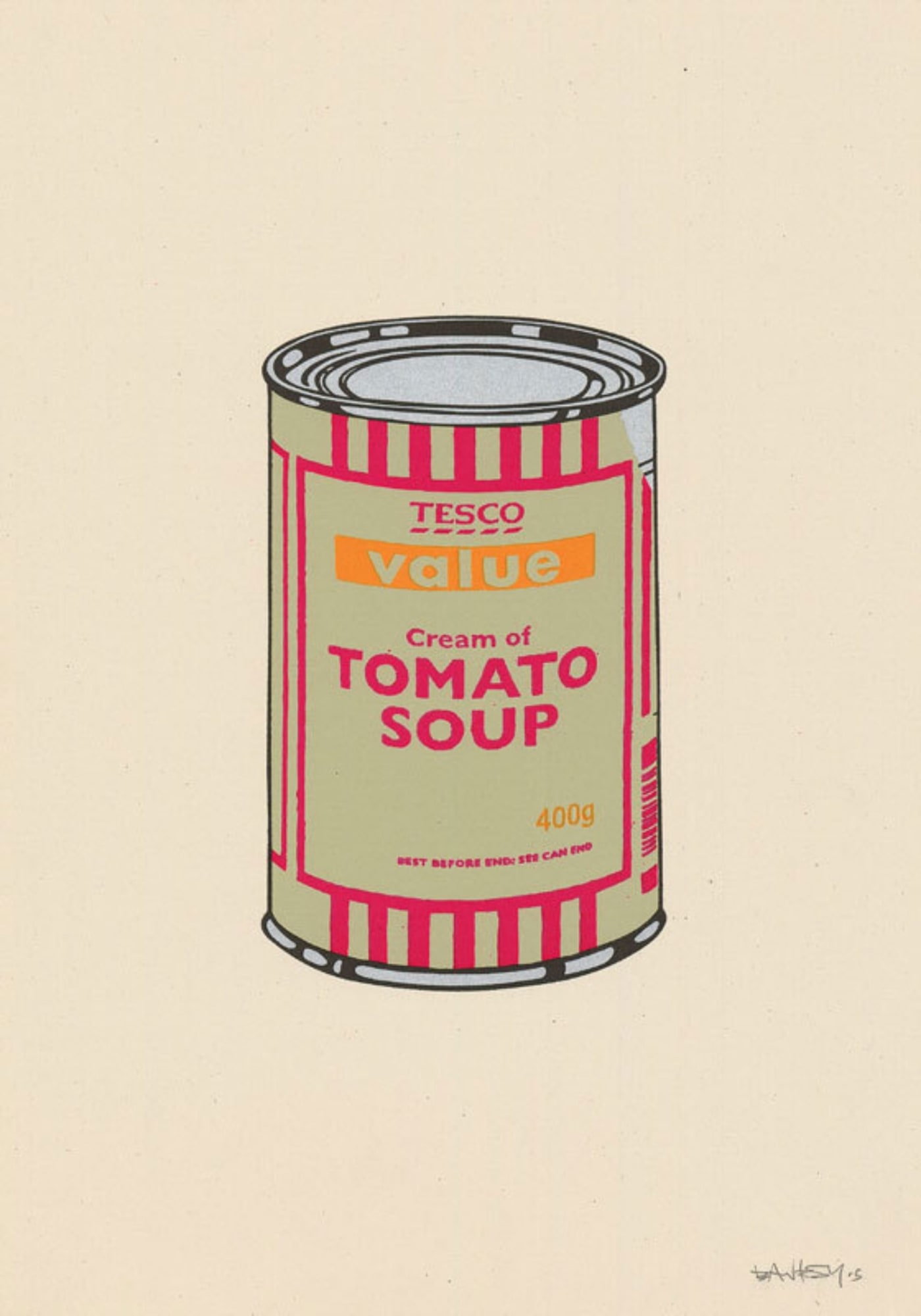 Banksy Soup Can Sage Green Cherry Tan