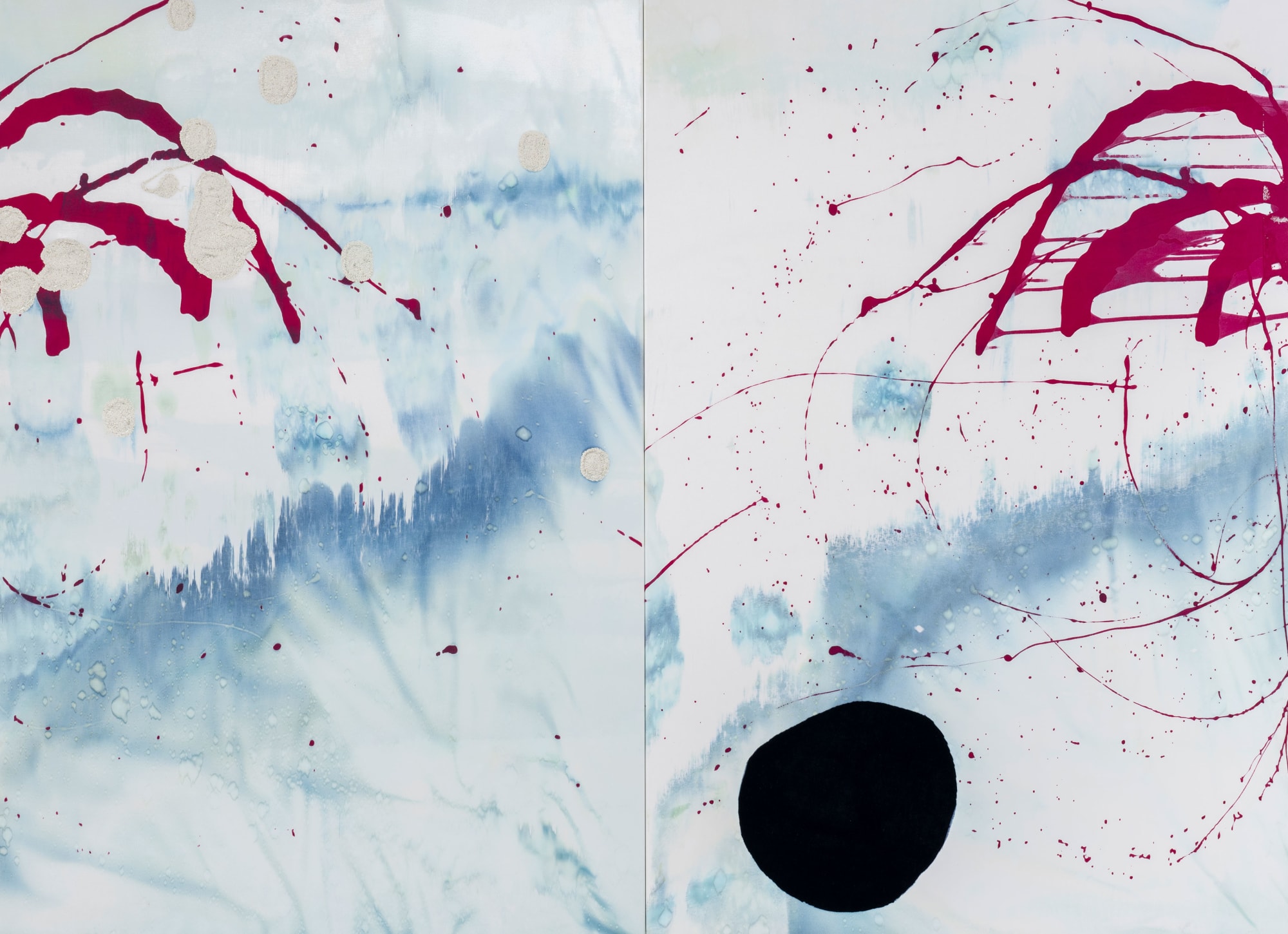 Max Boyla, Puncture, 2023, ink, glitter and velvet on satin, 190 x 260 cm