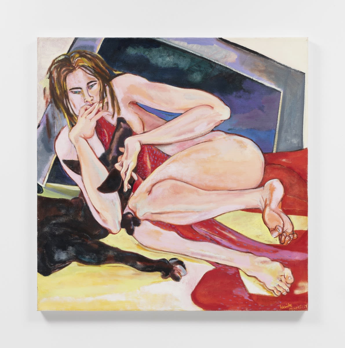 Juanita McNeely Woman and Dog, 2011 oil on linen 36 x 36 x 2 in