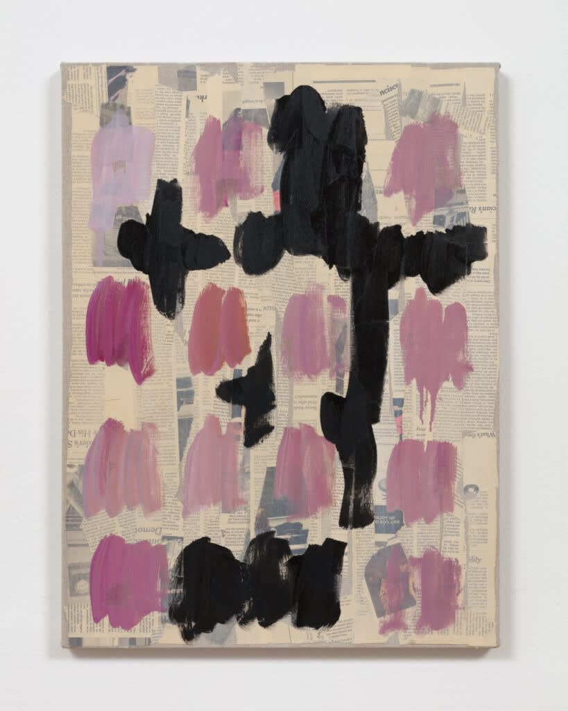 Margaret Lee Spread Thin, 2019 oil and newspaper on linen 24 x 18 in