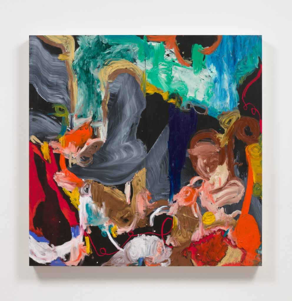 Amir Guberstein Turkey and Tomatoes, 2020 soft and oil pastel with gesso and sand from Israel/Palestine on board 48 x 48 in