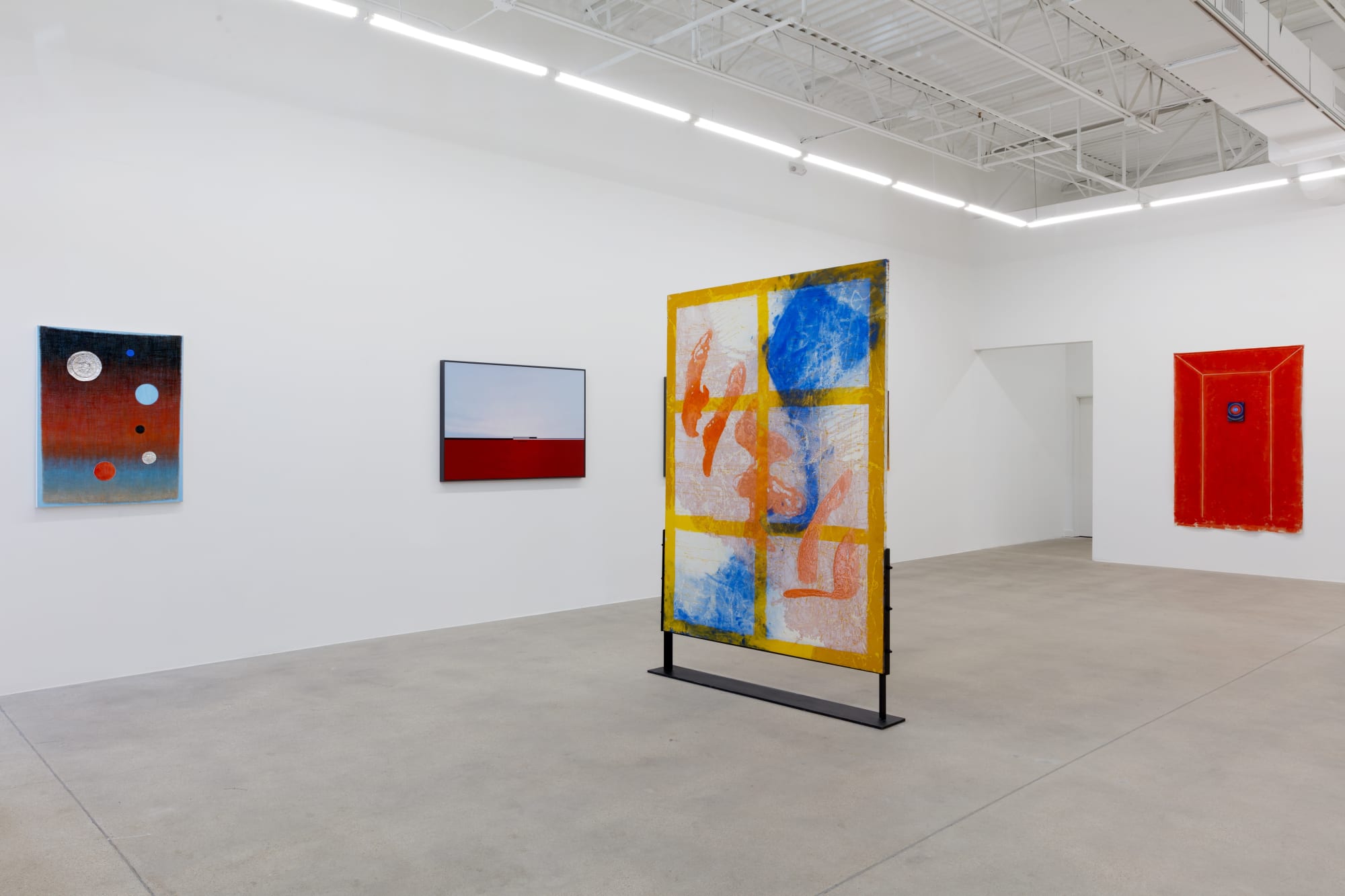 installation view of How Far is In-Between, featuring paintings and drawings