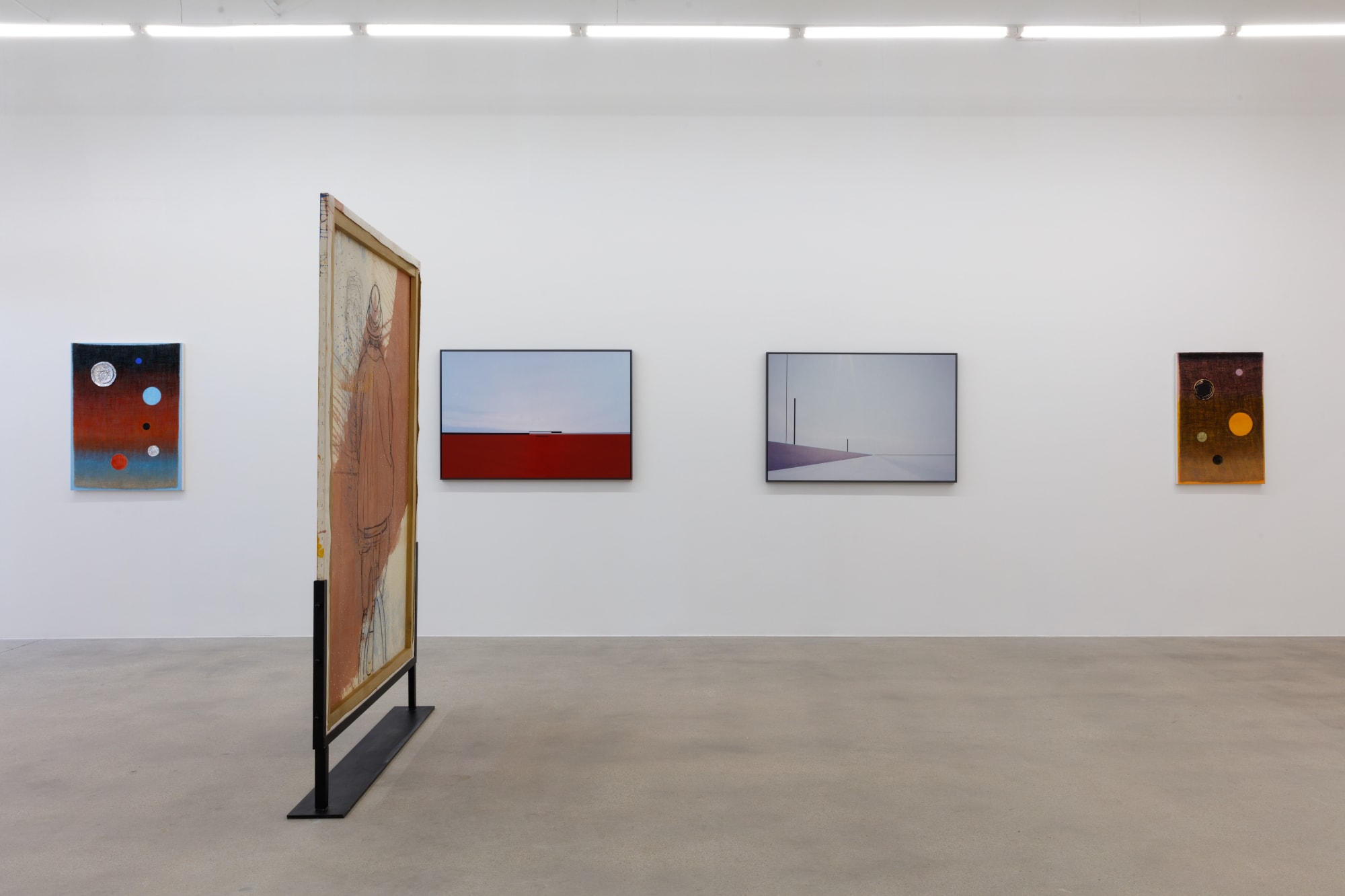 installation view of How Far is In-Between, featuring paintings and drawings