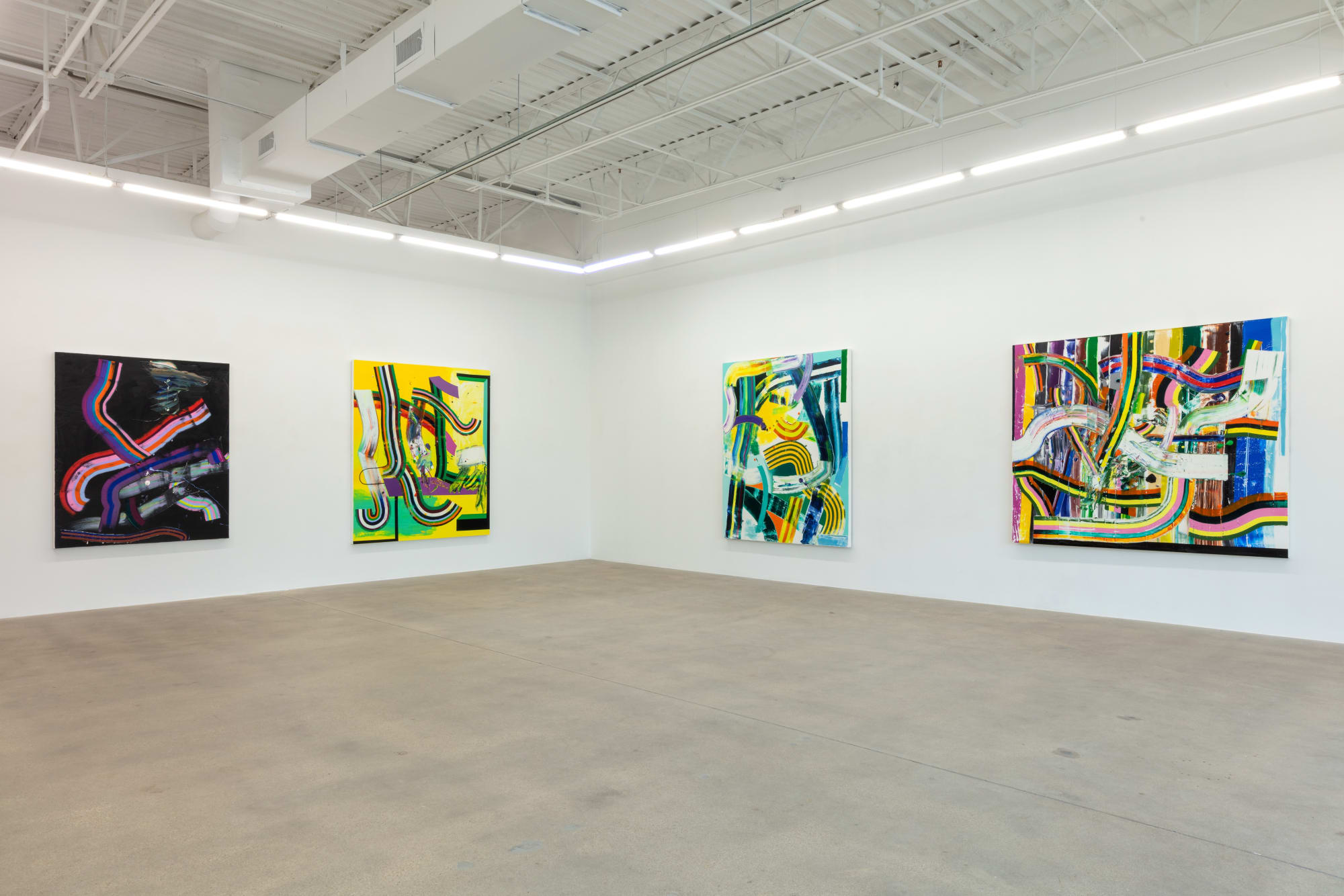 installation view of abstract paintings by Eric Sall