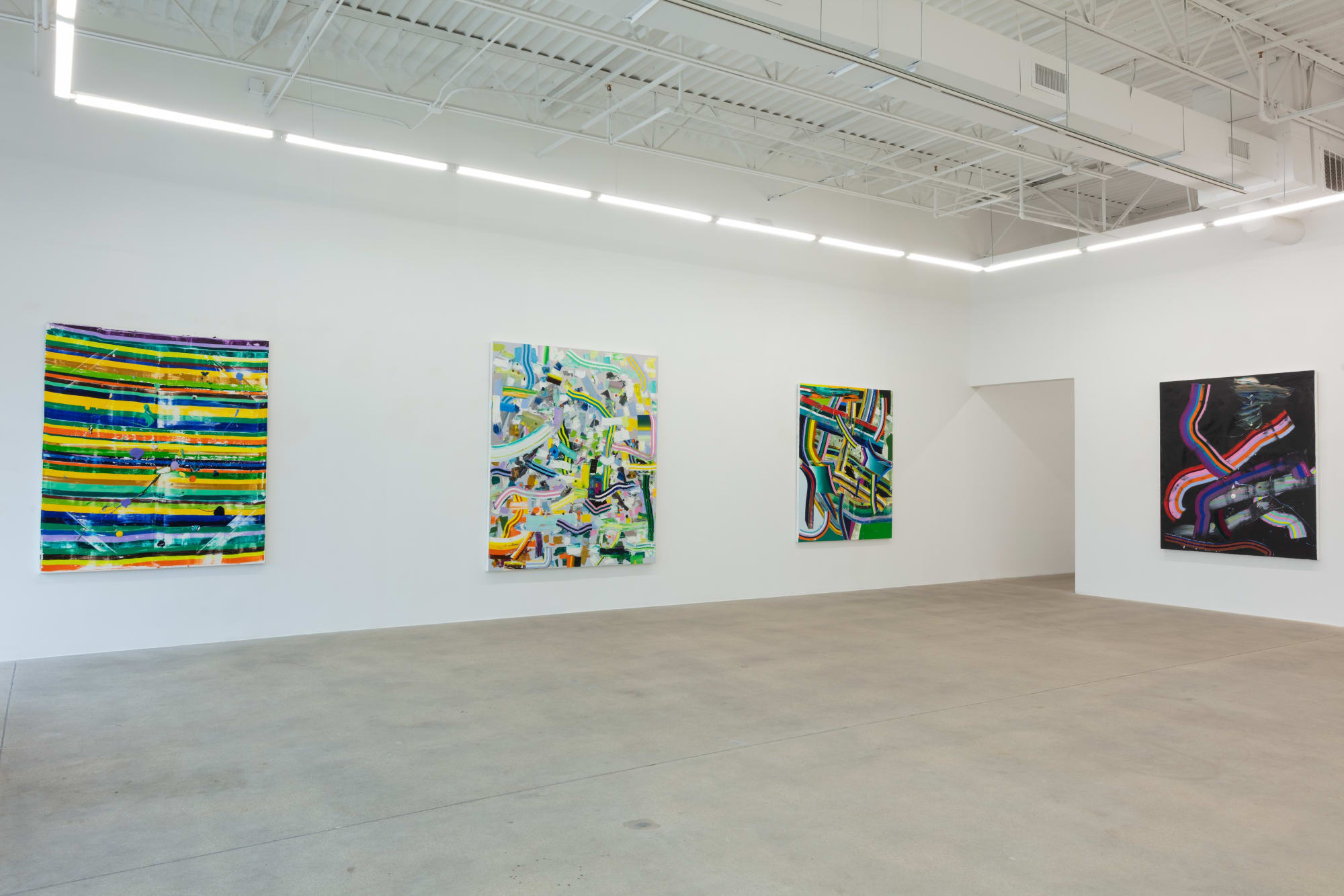 installation view of abstract paintings by Eric Sall