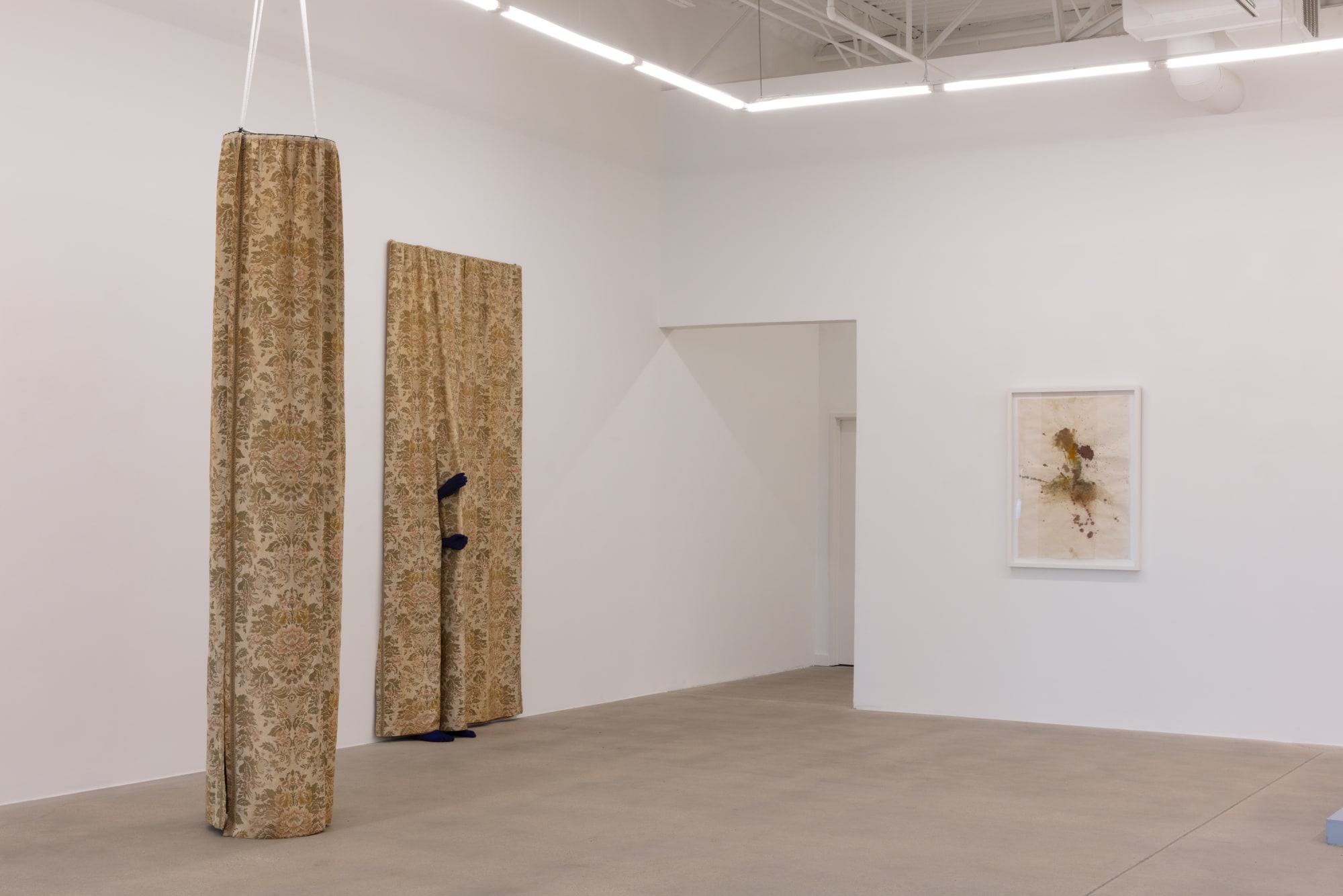 installation view of sculptures and works on paper by Beya Gille Gacha
